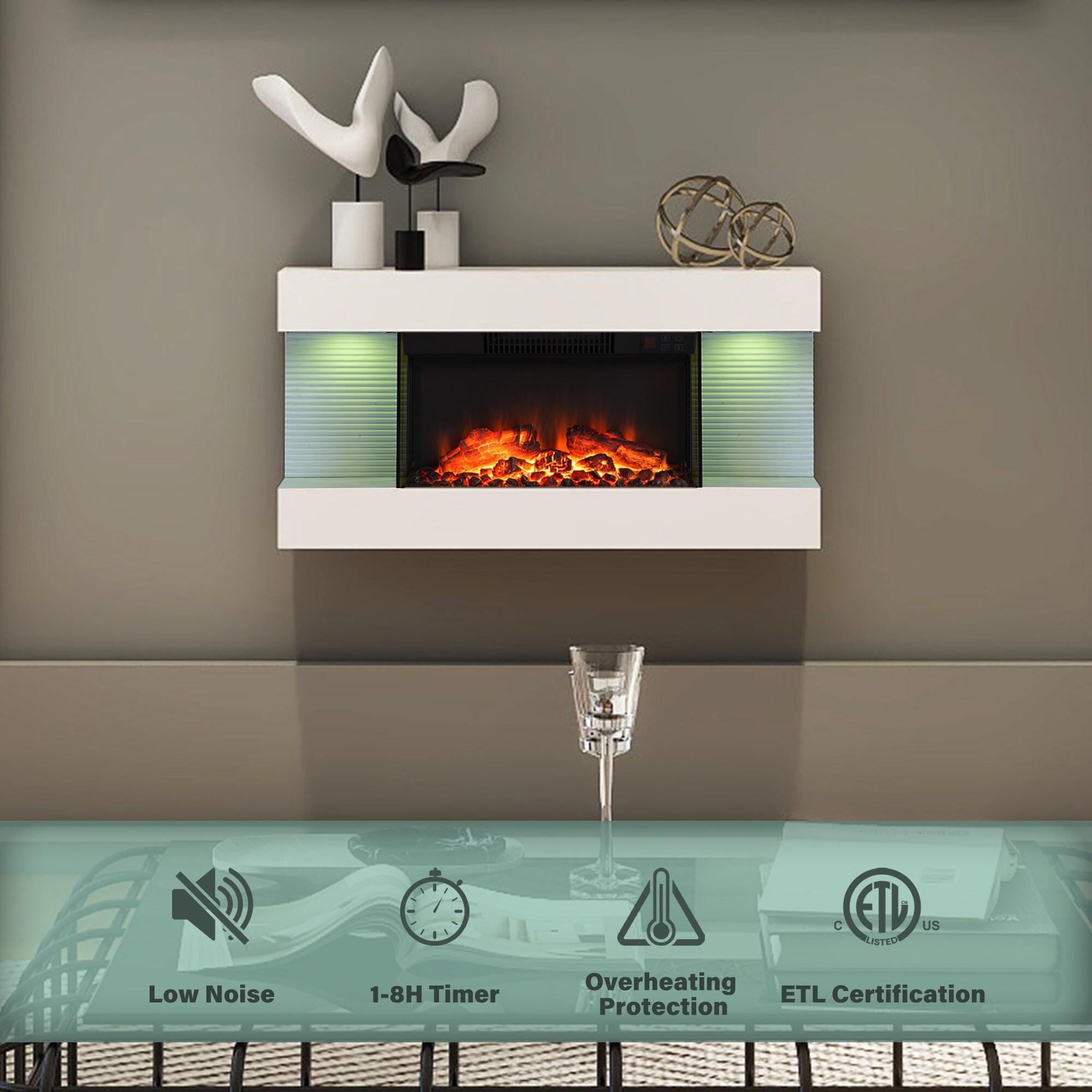 32" White Metal Wall Mounted Electric Fireplace with Remote Control