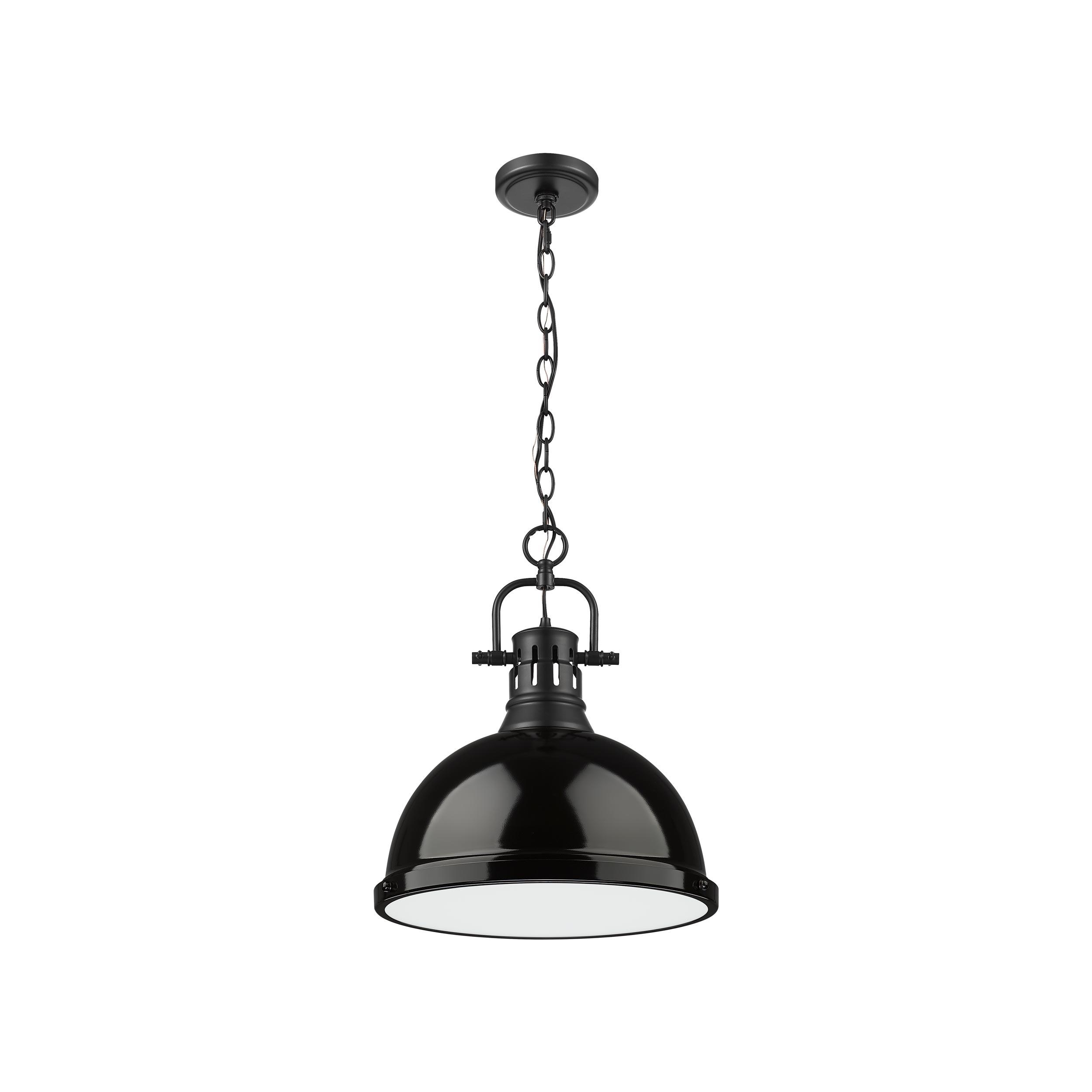 Golden Lighting Duncan 1-Light Large Pendant with Chain in Matte Black with Black