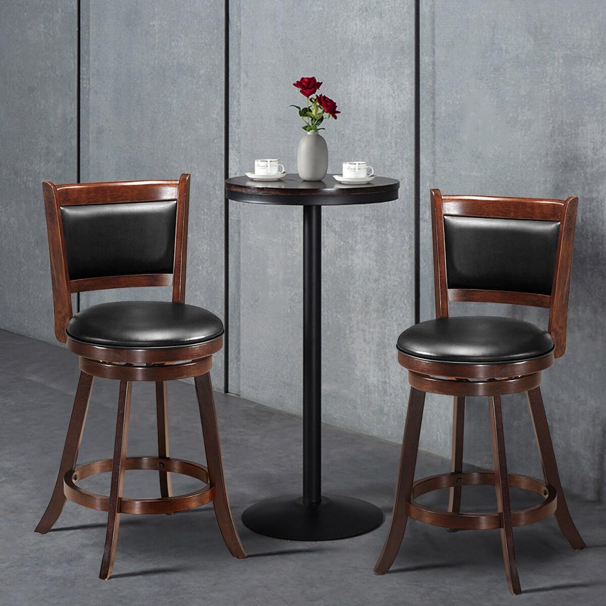 Bar Stools Set of 2, 360 Degree Swivel, Accent Wooden Swivel Seat Counter Height Bar Stool, Leather Upholstered Design, PVC Cushioned Seat, Perfect for Dining and Living Room (Height 24")