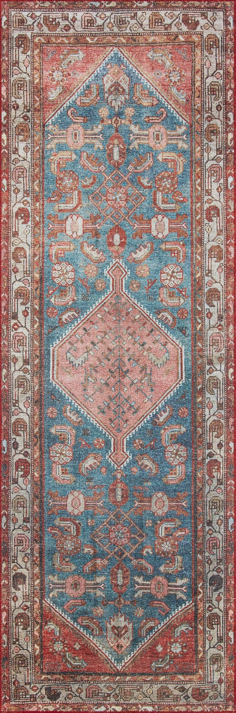 Loloi II Layla LAY-10 Printed Marine / Clay Oriental Area Rug 2'-6" x 7'-6"