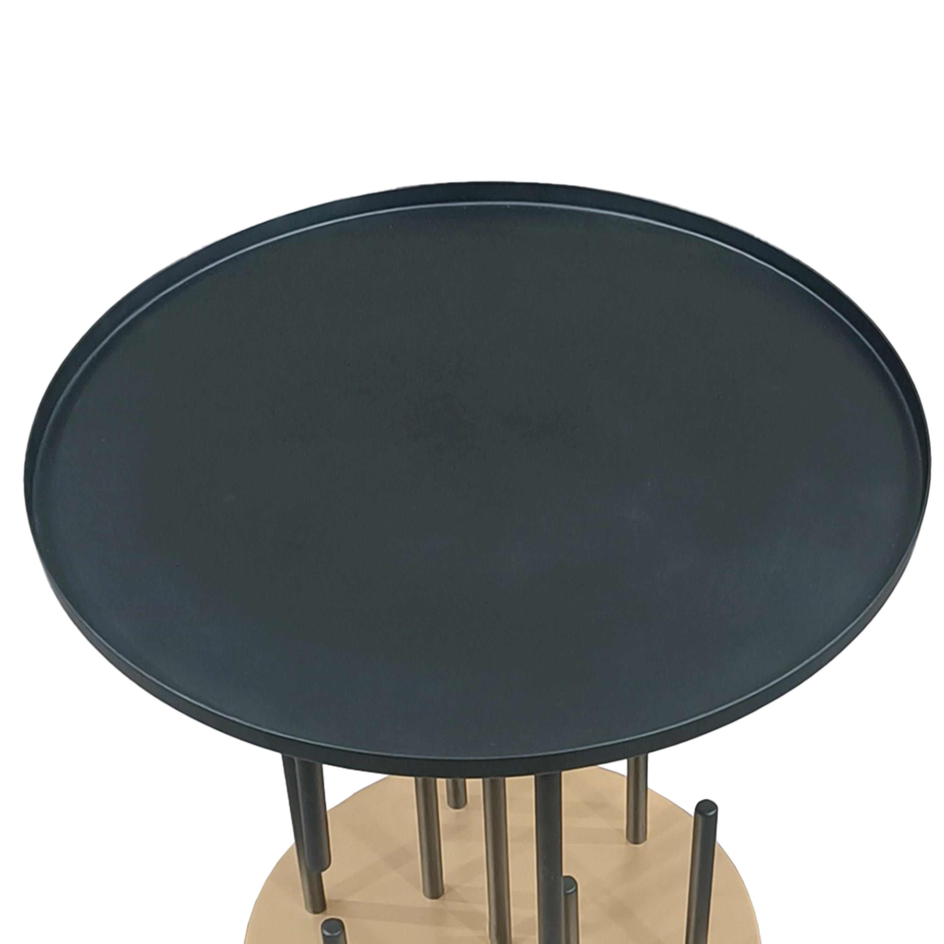 The Urban Port 20" Side End Table Round Matte Black Tray Top Modern Rod Supports with Brass Base Black/Brass