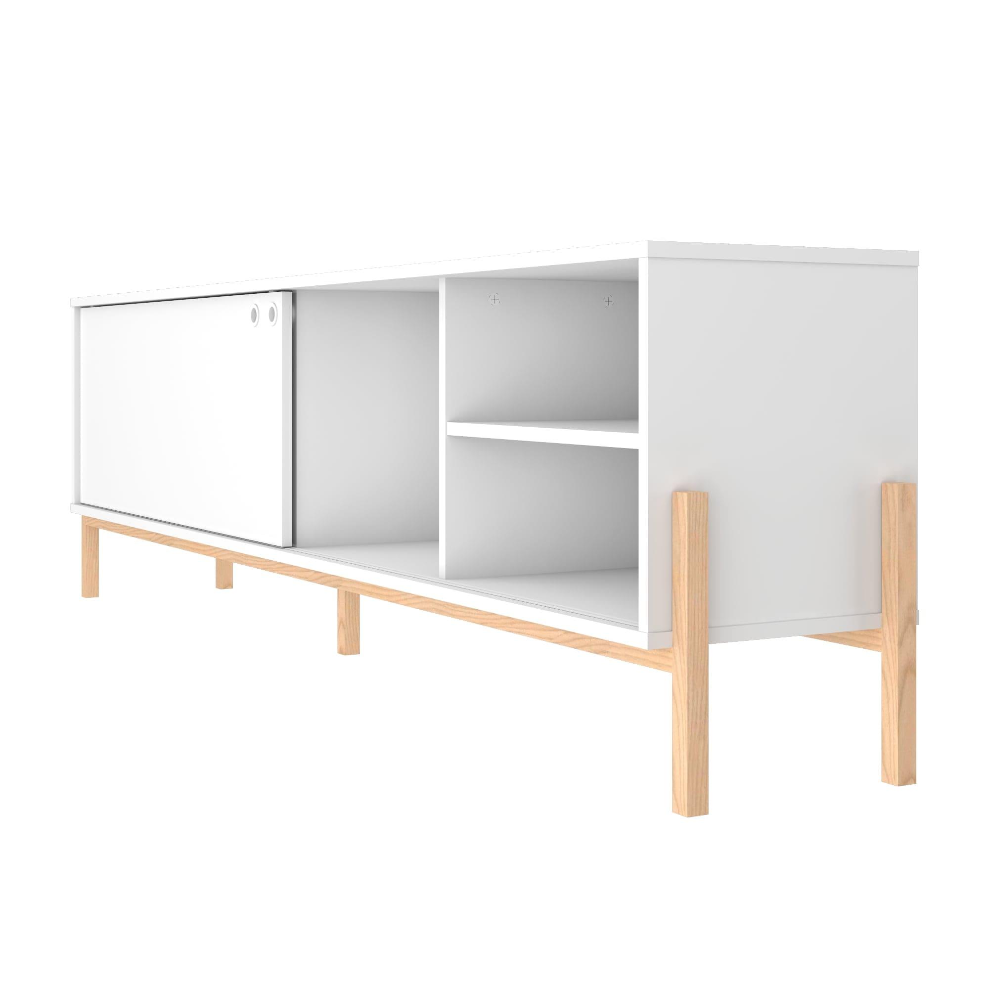 Bowery TV Stand for TVs up to 70" White/Oak - Manhattan Comfort: Mid-Century Design, Cable Management