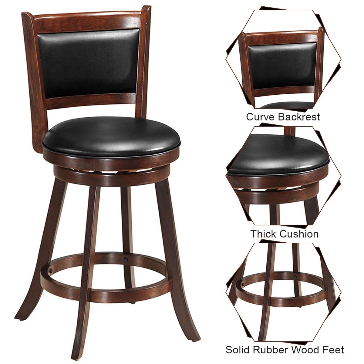 Bar Stools Set of 2, 360 Degree Swivel, Accent Wooden Swivel Seat Counter Height Bar Stool, Leather Upholstered Design, PVC Cushioned Seat, Perfect for Dining and Living Room (Height 24")