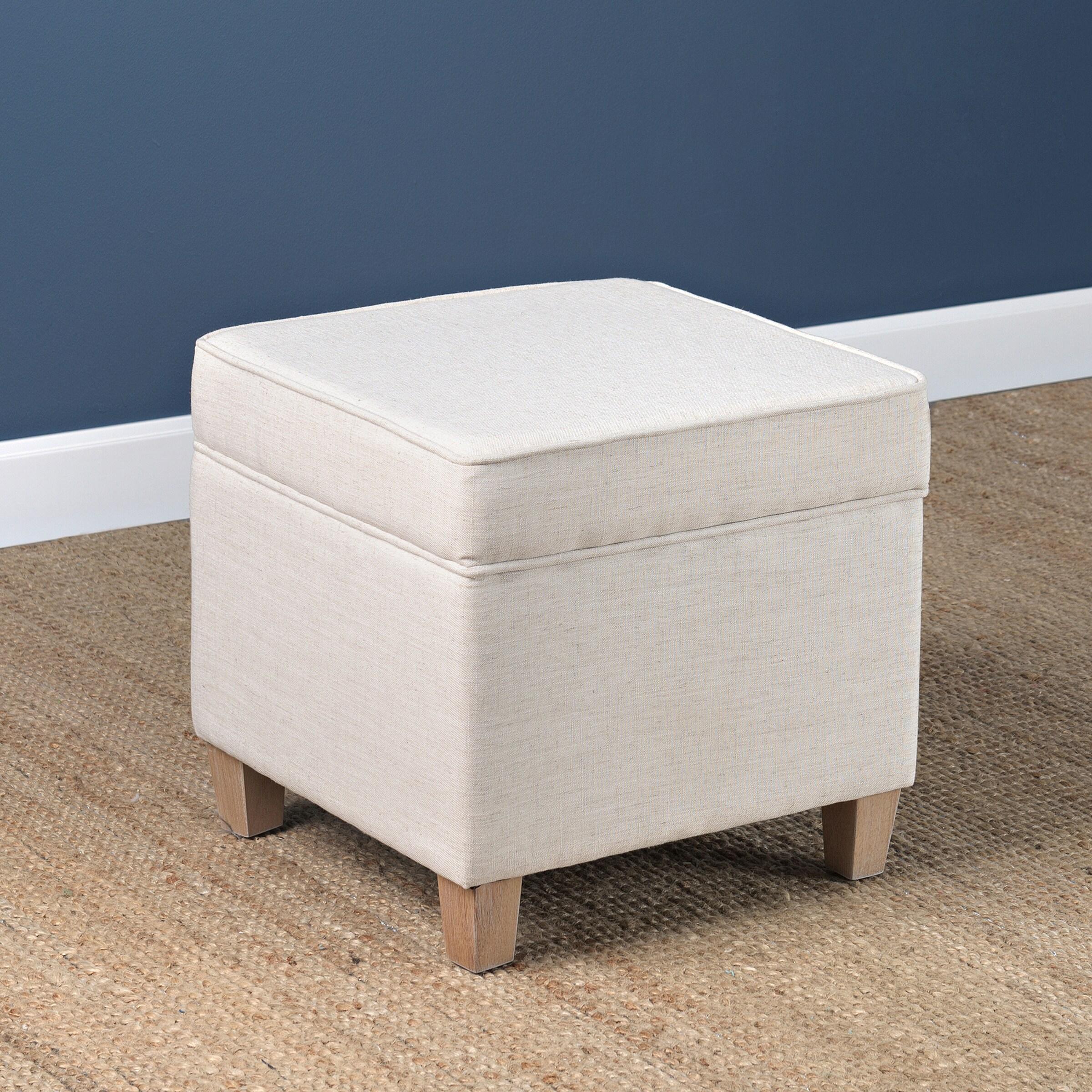 HomePop Cole Classics Square Storage Ottoman with Lift Off Top Linen: Upholstered Footstool, Wood Legs, Polyester