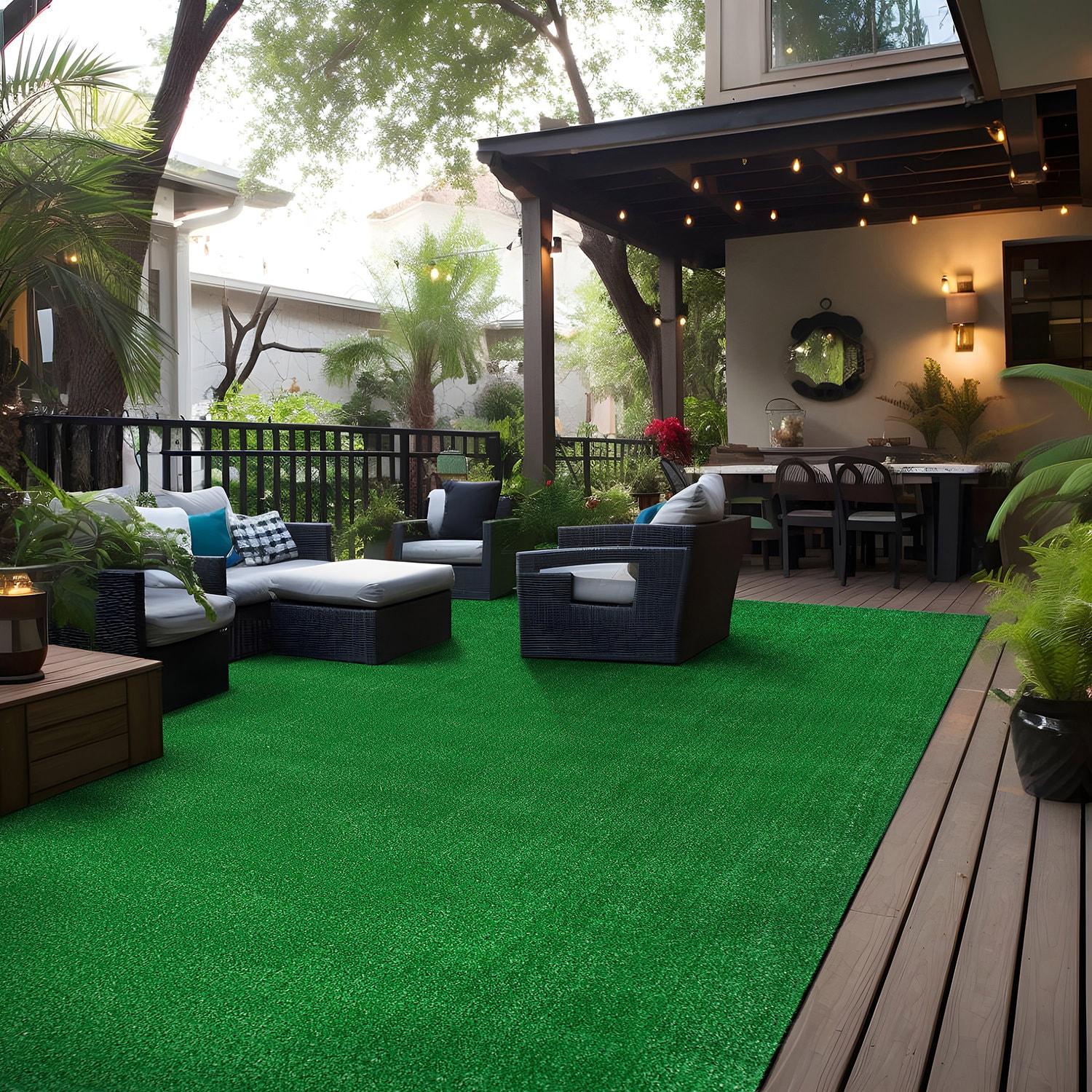 World Rug Gallery Artificial Turf Solid Grass Indoor Outdoor Area Rug - GREEN 5'x7'