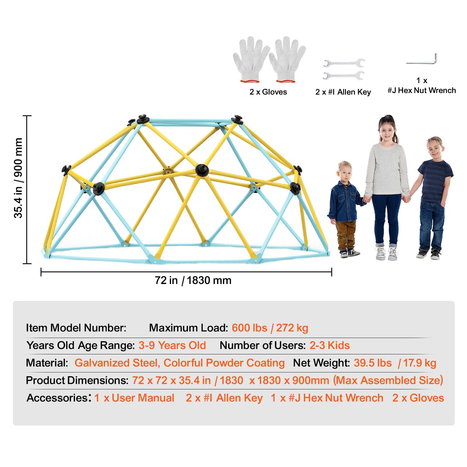 6ft Yellow and Blue Steel Indoor Climbing Dome