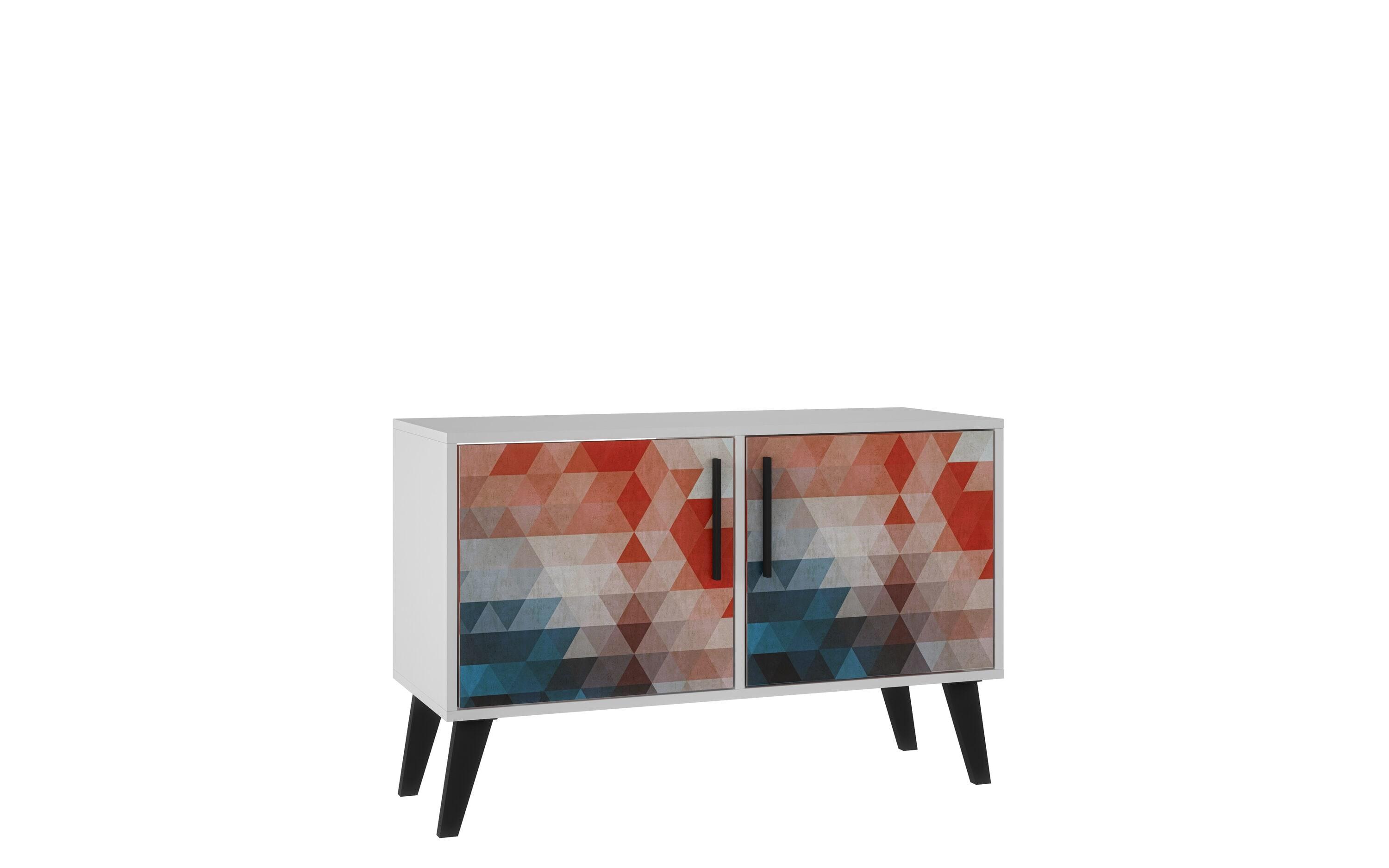 Manhattan Comfort Mid-Century- Modern Amsterdam Double Side Table 2.0 with 3 Shelves in Multi Color Red and Blue