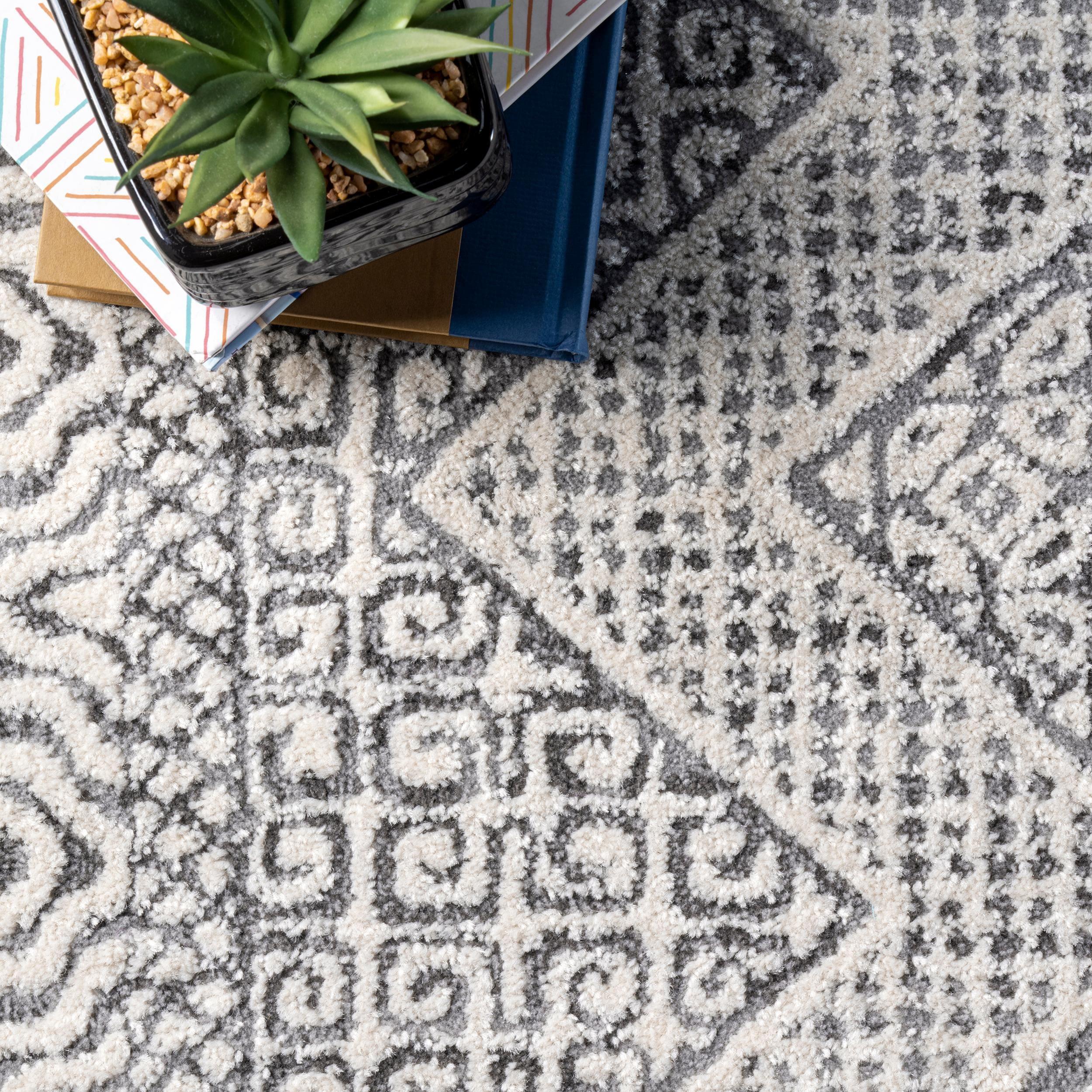 Nuloom Exie Medallion 6 Square Indoor Area Rug for Living Room Bedroom Dining Room Kitchen, Grey/Ivory