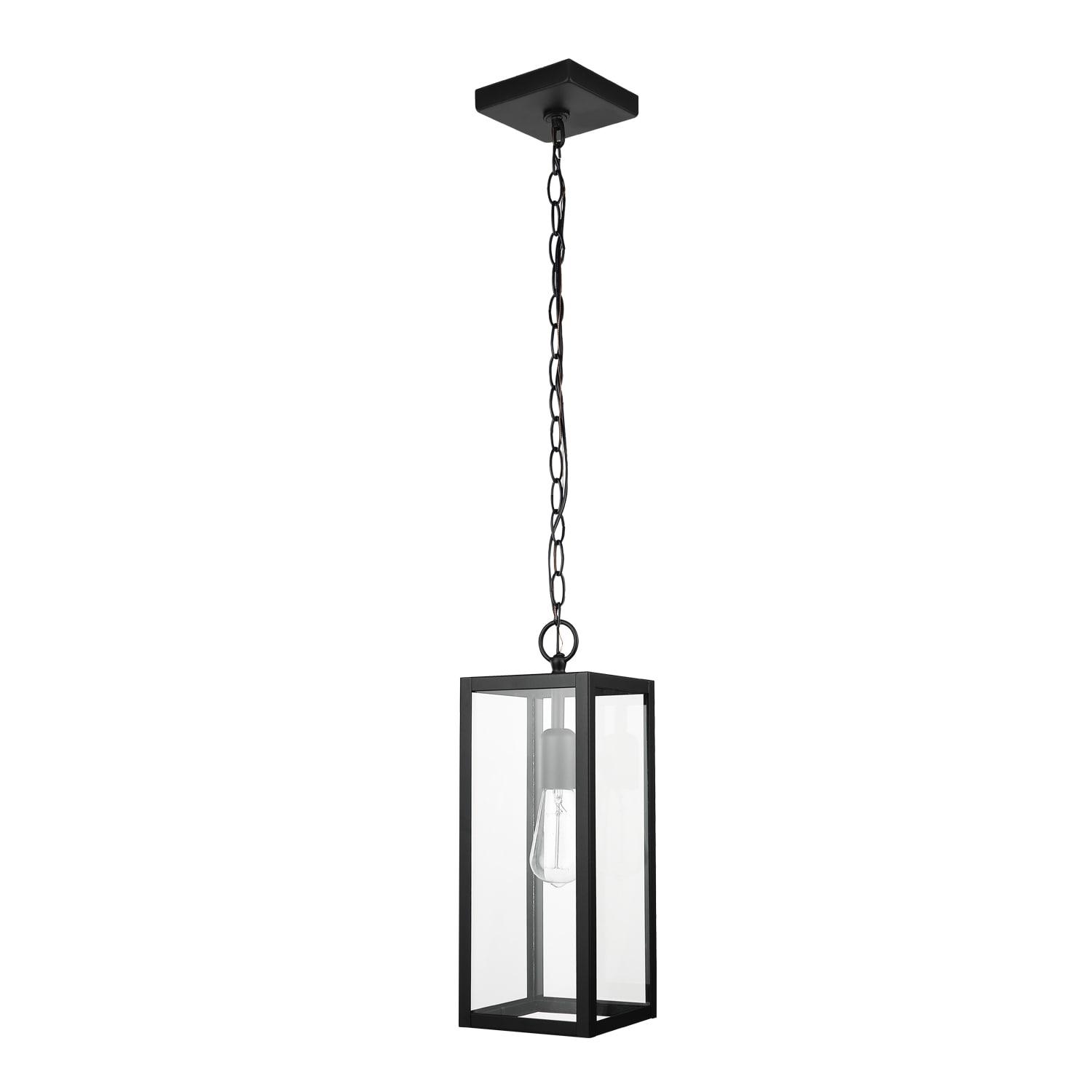 1-Light Matte Black Outdoor Pendant Lighting with Clear Glass Shade