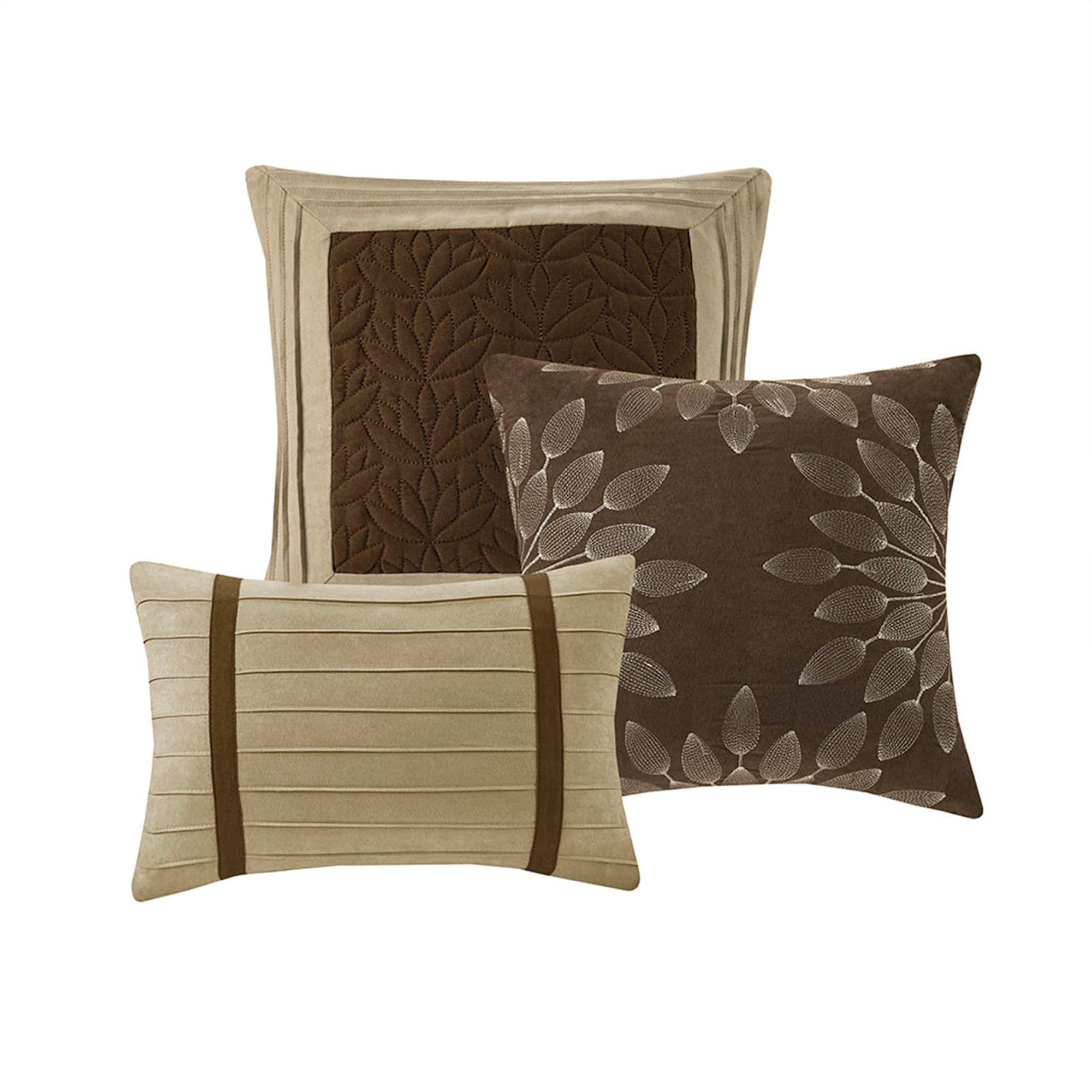 7pc Queen Dakota Microsuede Comforter Set Brown/Cream: Madison Park, Hypoallergenic, Farmhouse Style