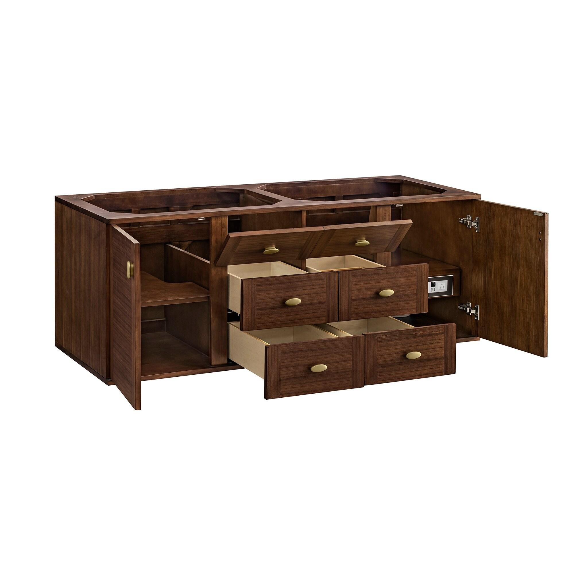 Amberly 60" Walnut Double Vanity Base with Brass Knobs