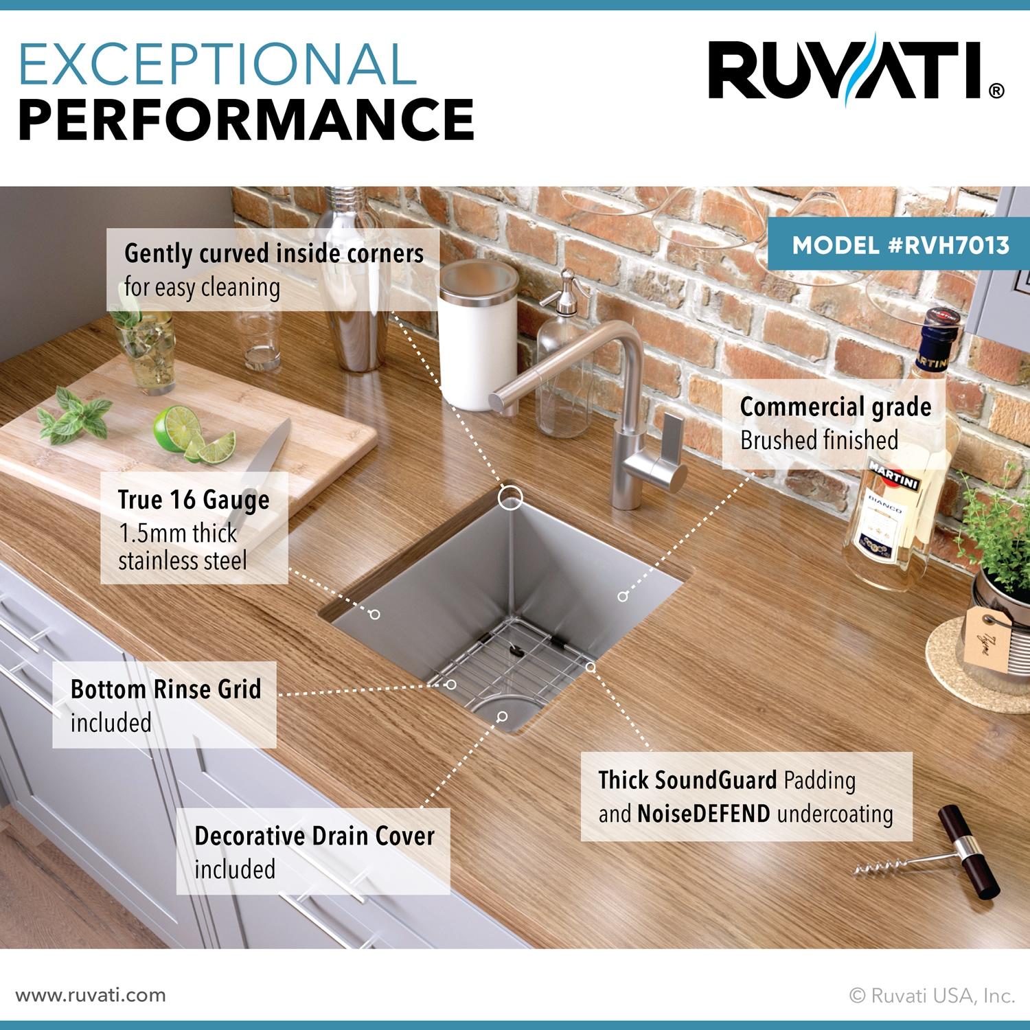 Ruvati Undermount Bar Prep Kitchen Sink Round Corners Stainless Steel Single Bowl