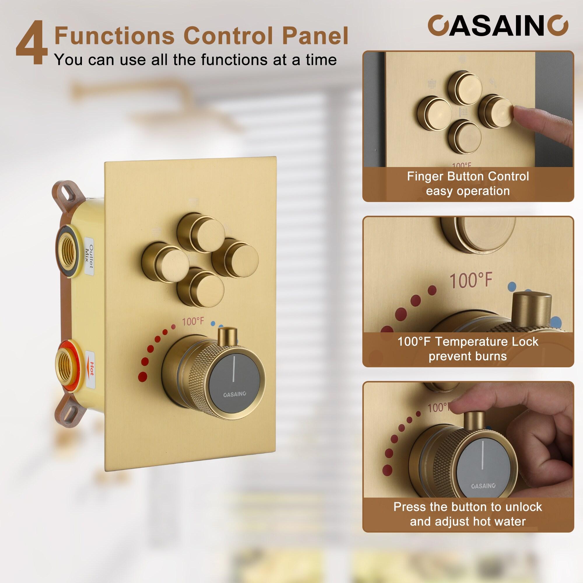 CASAINC Single Handle 1-Spray Thermostatic 4-function Shower System Dual Showerhead