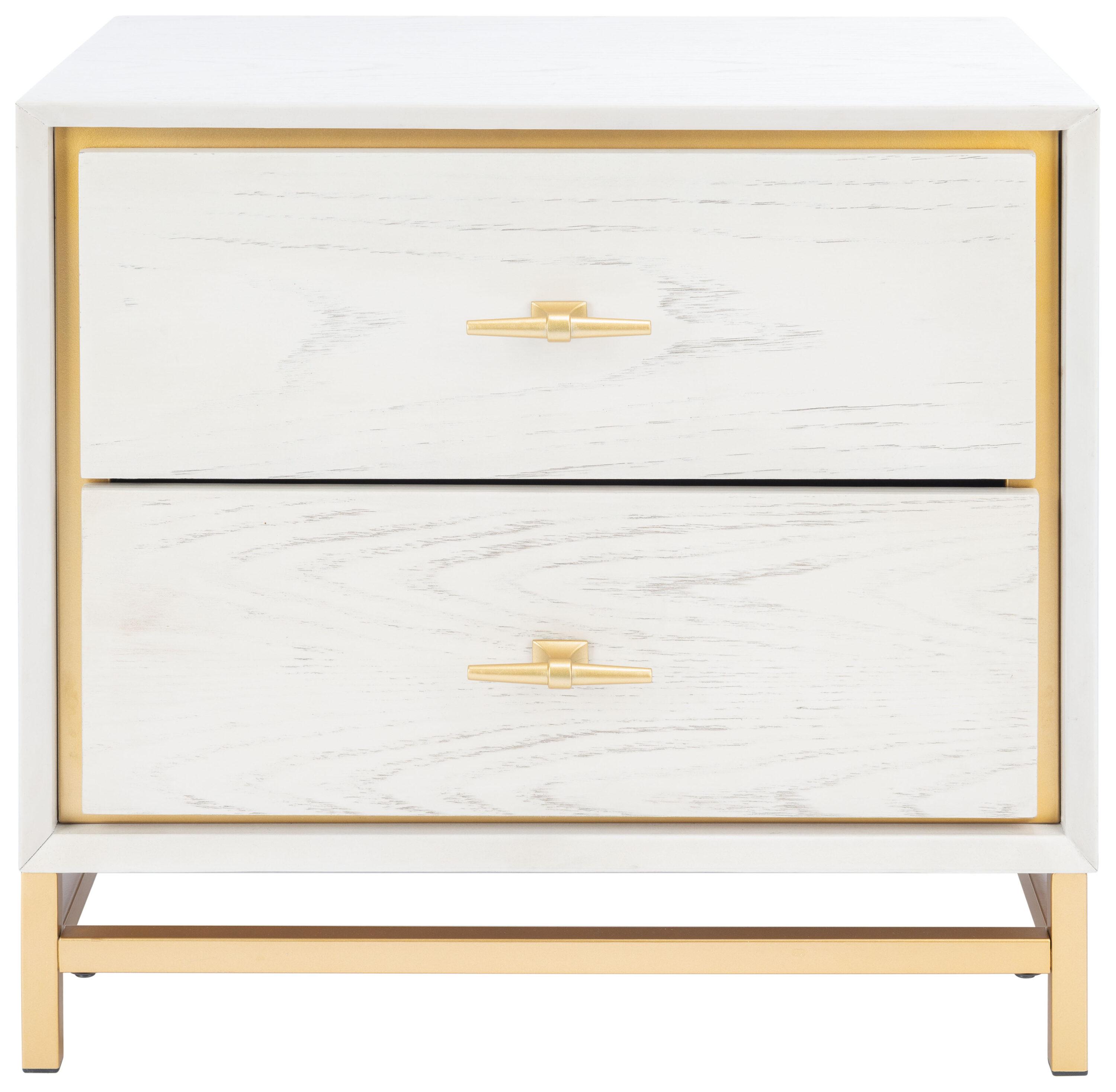 Fenno 2 Drawer Nightstand - NST6401 - White Washed/Brass - Safavieh