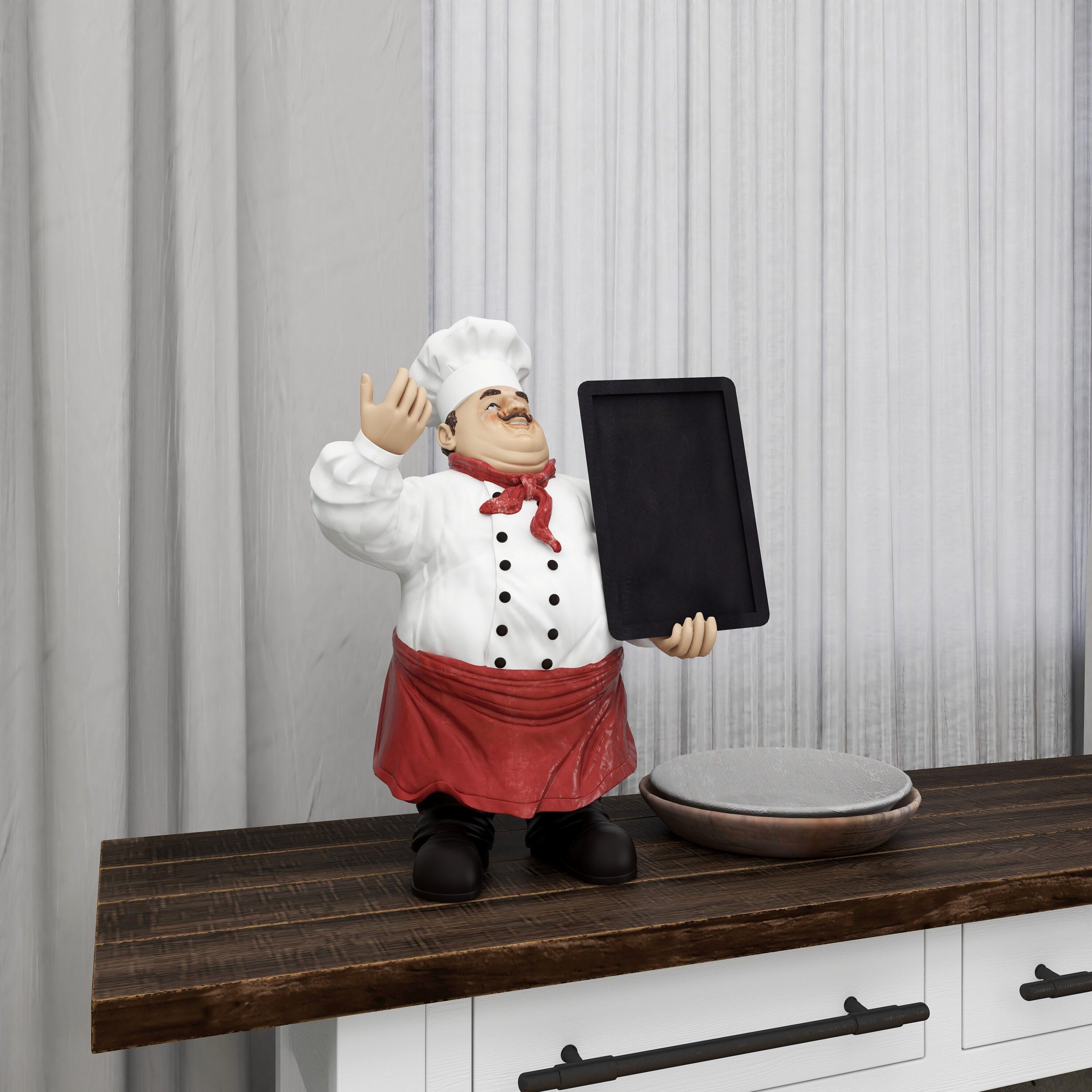 15" x 19" Multi Colored Polystone Chef Sculpture with Chalkboard, by DecMode