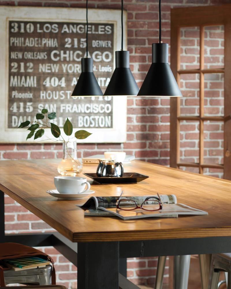 Towner 1-Light Satin Brass Accents Pendant with Black Shade LED Bulb