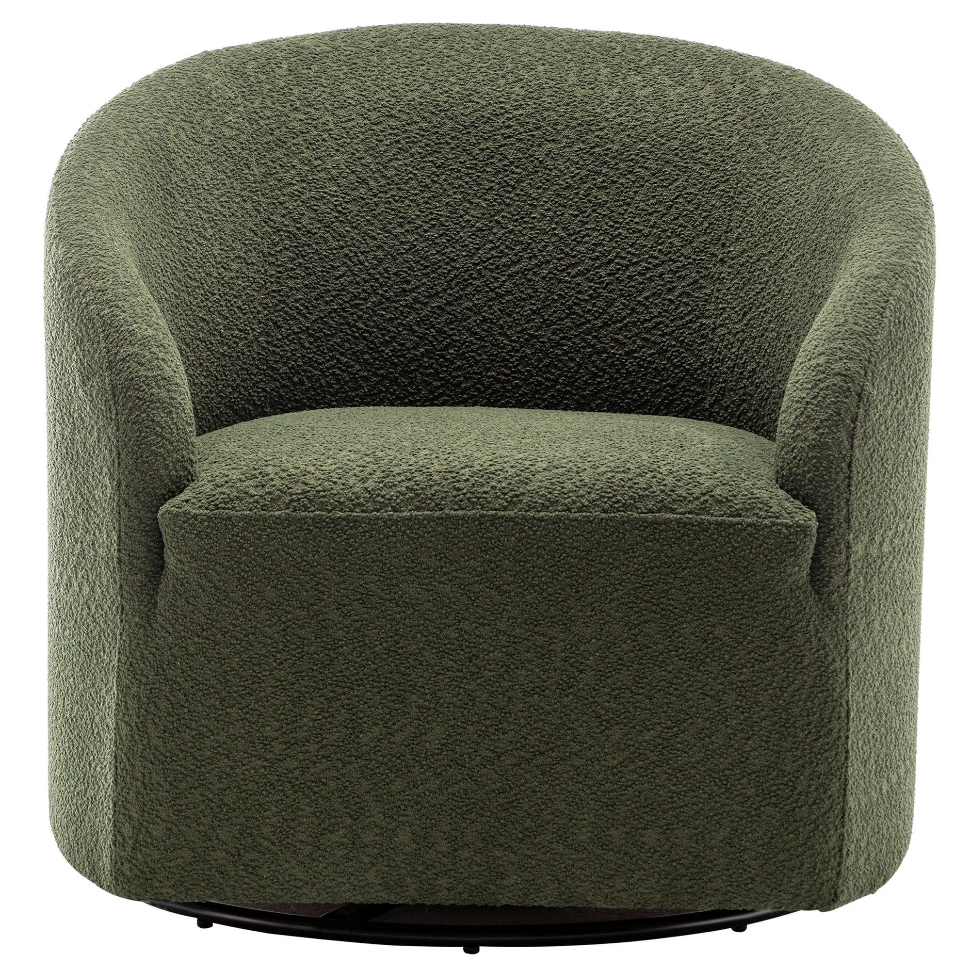 32" Wide Boucle Upholstered Swivel Barrel Chair Green - Kinwell: Mid-Century Modern, No Assembly Required