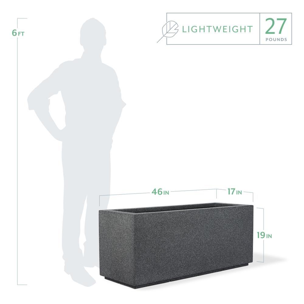 PolyStone Milan Tall Modern Outdoor/Indoor Rectangular Trough Planter, 46" L X 17" W X 19" H, Lightweight, Heavy Duty, Weather Resistant, Polymer Finish, Commercial and Residential (Gray Granite)