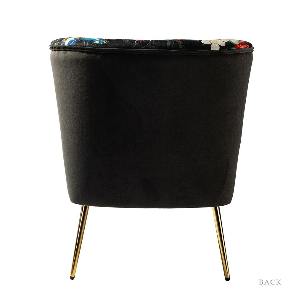Floral Accent Chair Upholstered Wingback Sofa Tufted Back Golden Legs Flower Butterfly  Dining Home Living Room Bedroom Black