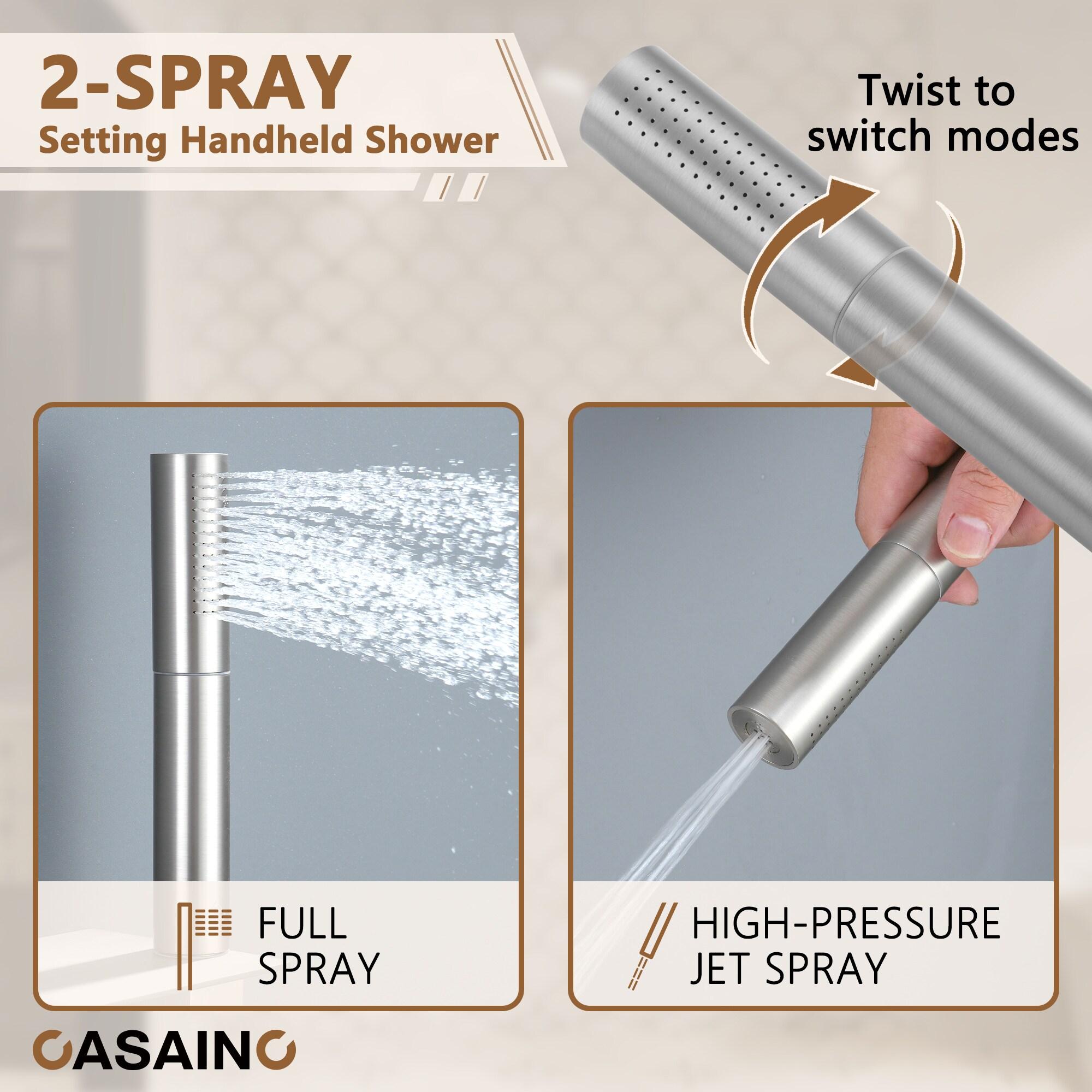 Rainfall Thermostatic Shower System with Body Jets, 2-Sprays Shower Head and a Shelf