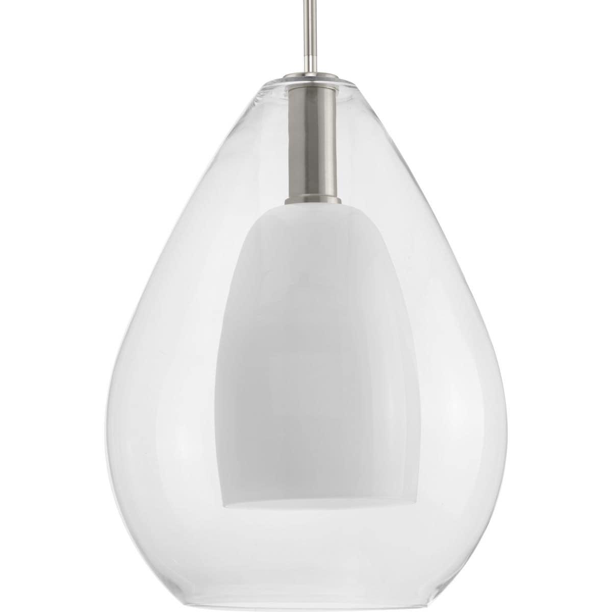 Progress Lighting Carillon 1-Light Pendant, Brushed Nickel, Clear and Opal Glass Shade