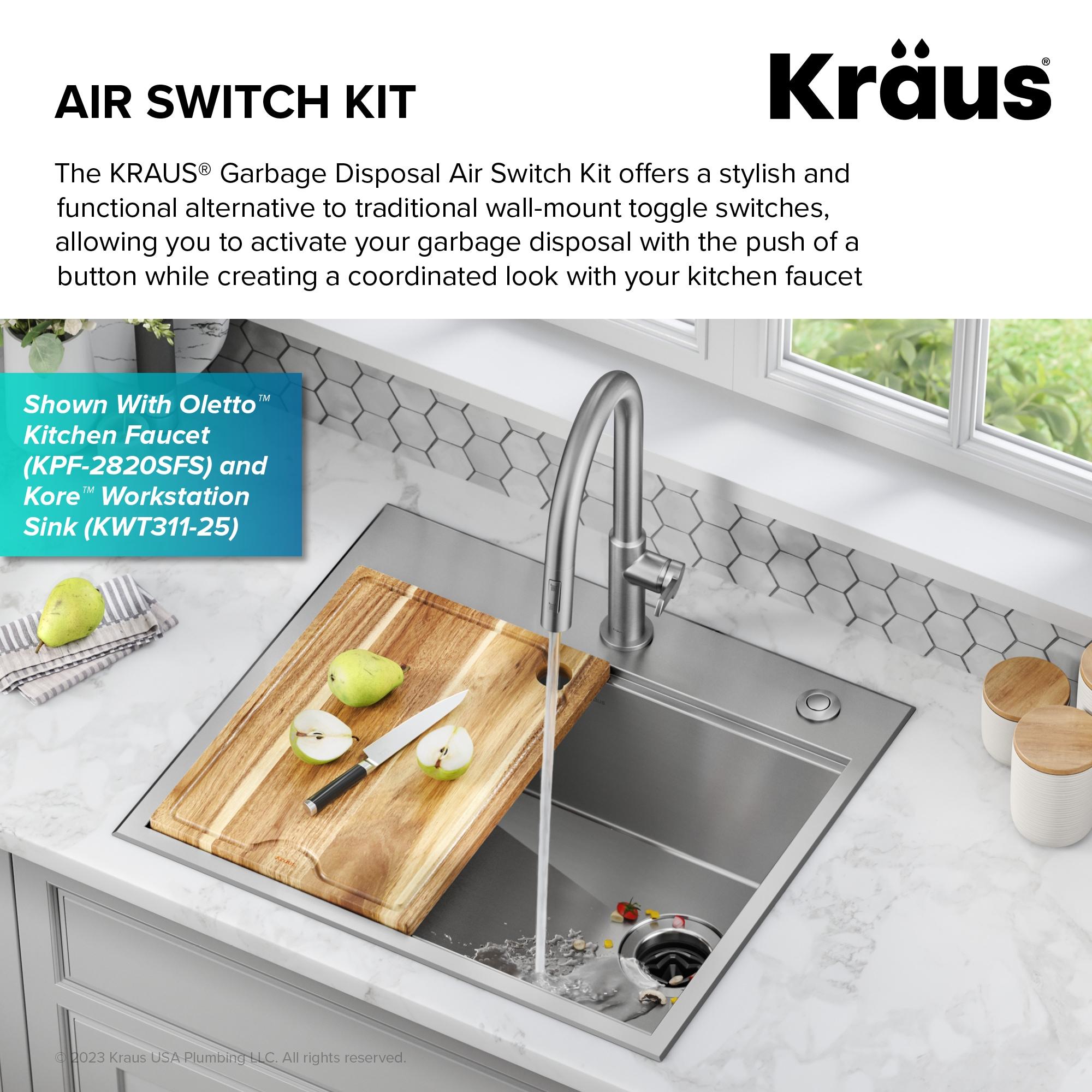 Kraus KRAUS Garbage Disposal Air Switch Kit with Push Button, AC Adapter, Power Cord, and Air Tube Included