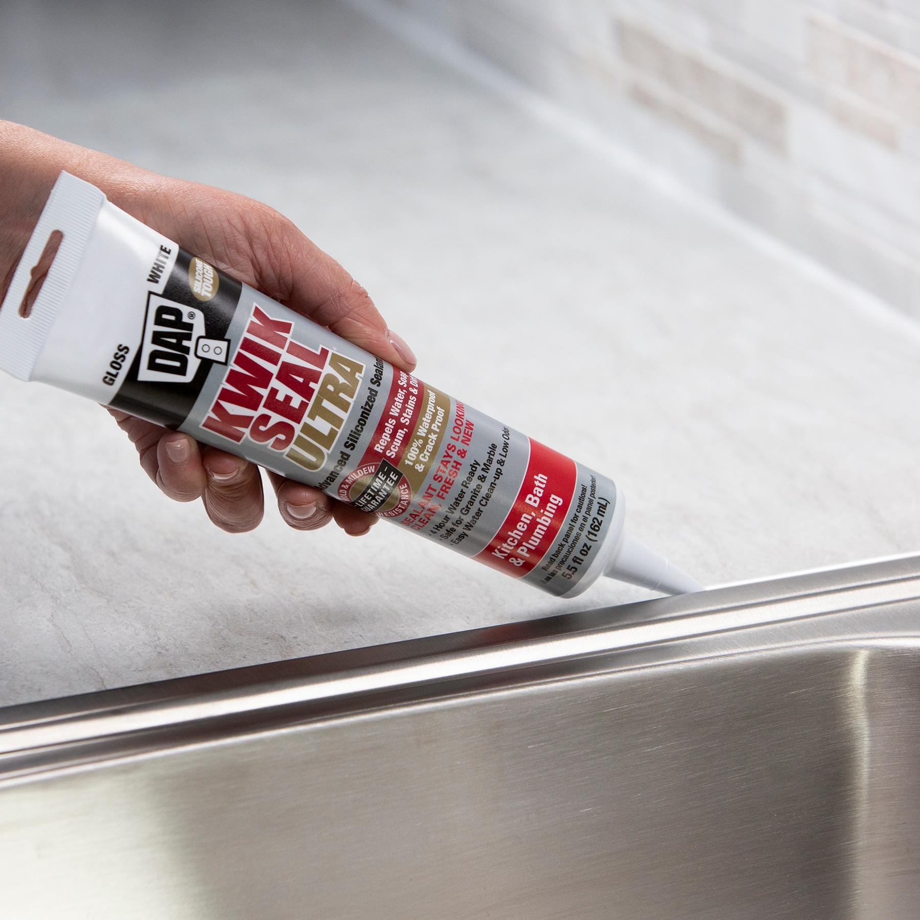 DAP Kwik Seal Ultra Premium Silicone Kitchen and Bath Caulk Sealant, 5.5 oz White