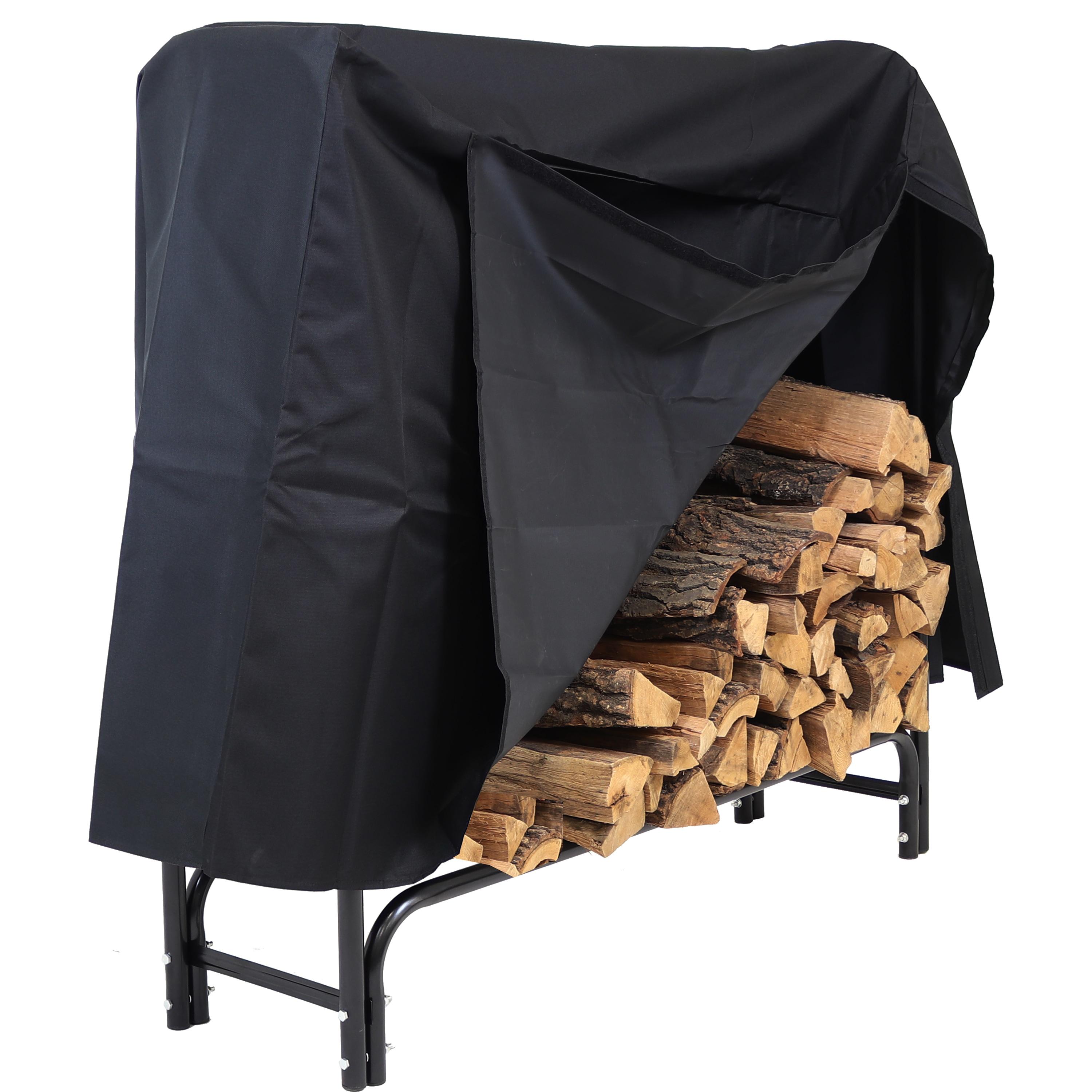 Sunnydaze Outdoor Heavy-Duty Steel Firewood Log Rack Holder and Weather-Resistant Polyester Log Rack Cover - 4' - Black