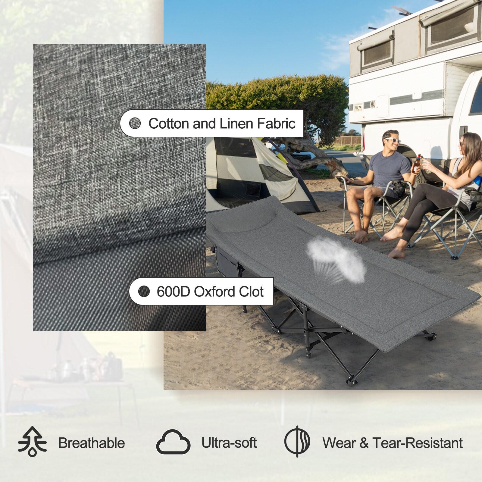 Kepooman Folding Camping Cot for Adults,Camp Cot, Oversized Sleeping Cot, Folding Camping Cot with Carry Bag Cushion and Headrest-Gray