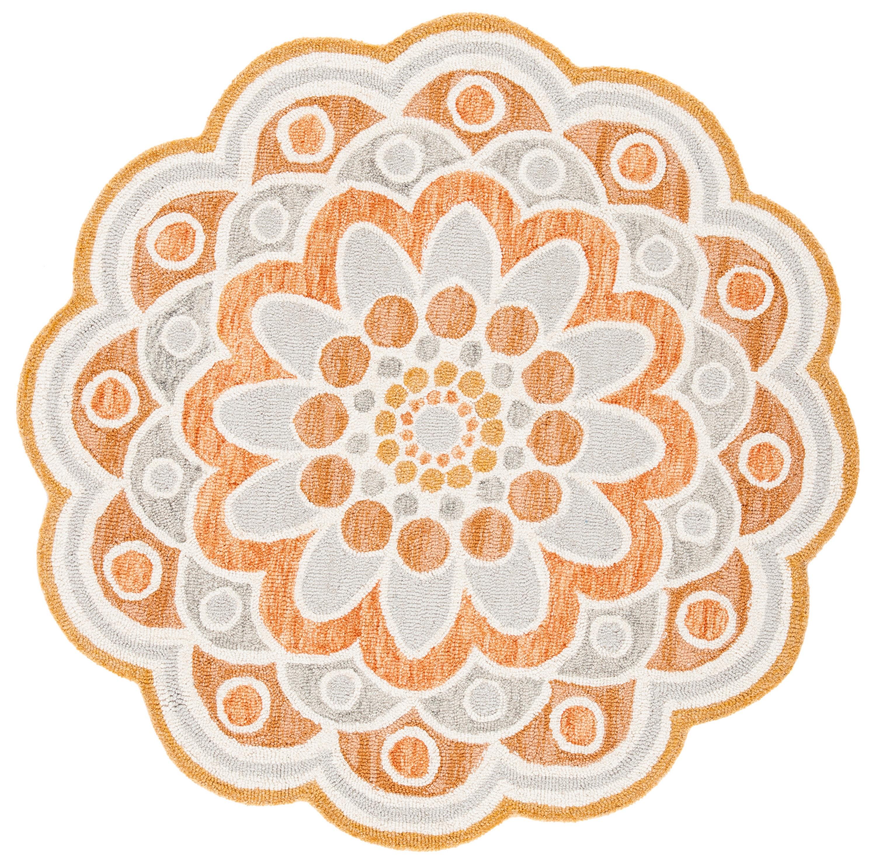 SAFAVIEH Novelty Delaney Floral Wool Area Rug, Grey/Rust, 4' x 4' Round