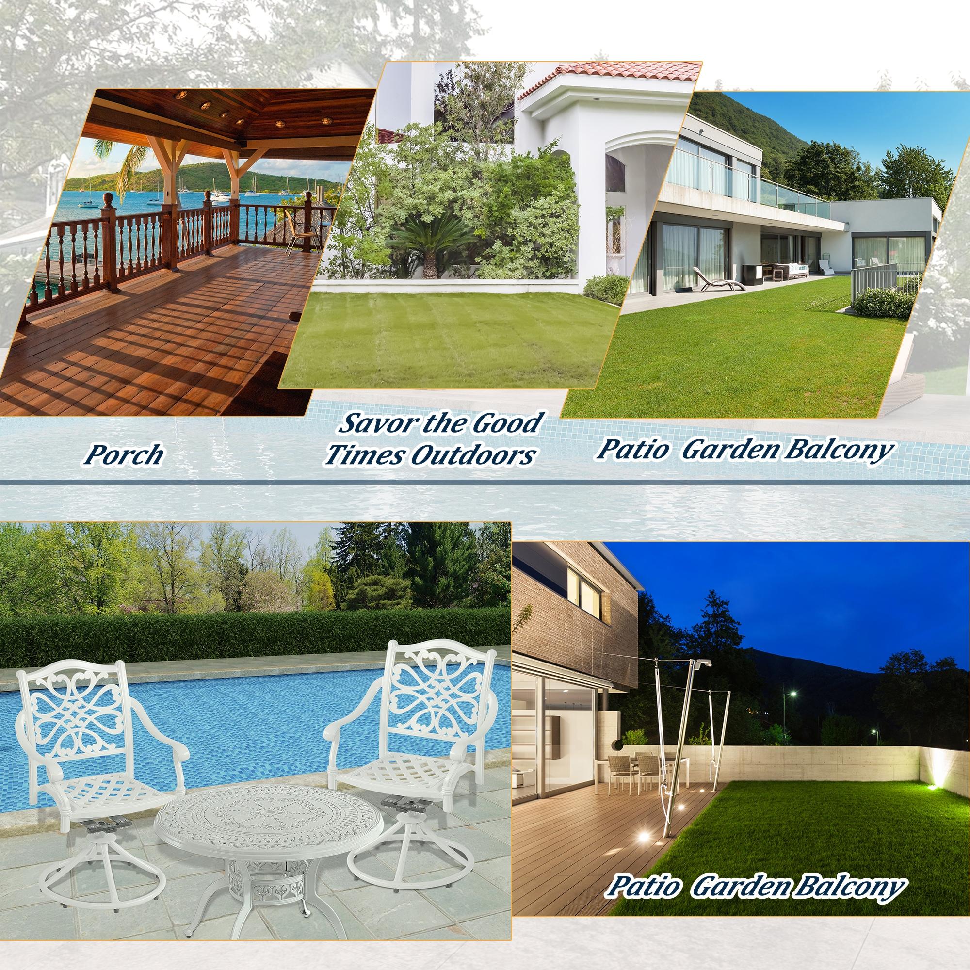 Mondawe 2 Pieces Cast Aluminum Swivel Dining Chair, All-Weather Aluminum Swivel Dining Chairs Outdoor Rocker Chair for Home Patio Garden Deck, White