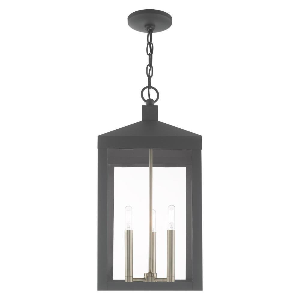 Scandinavian Gray 3-Light Indoor/Outdoor Pendant Lantern with Clear Glass