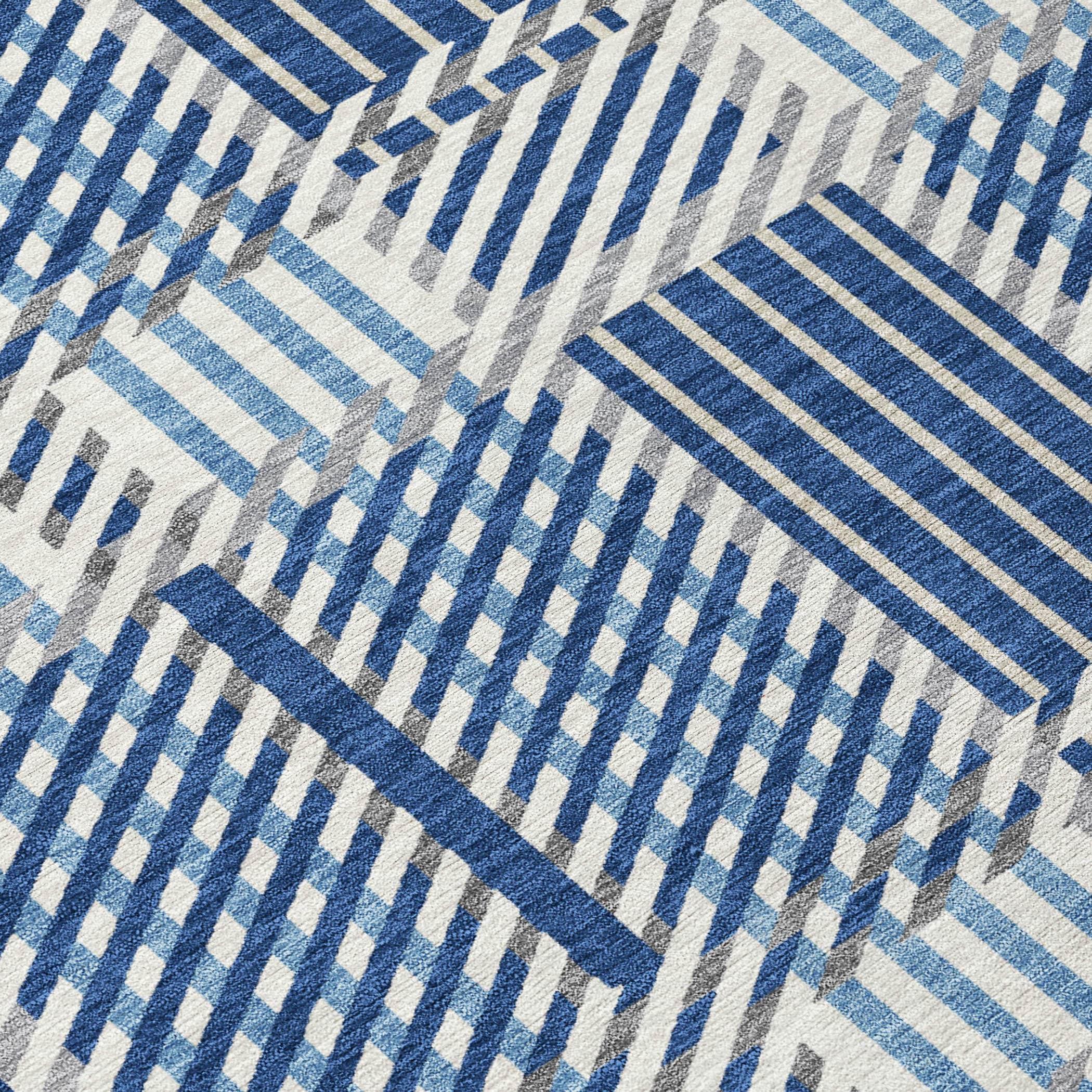 Navy Rectangular Synthetic Washable Indoor/Outdoor Rug 30" x 20"