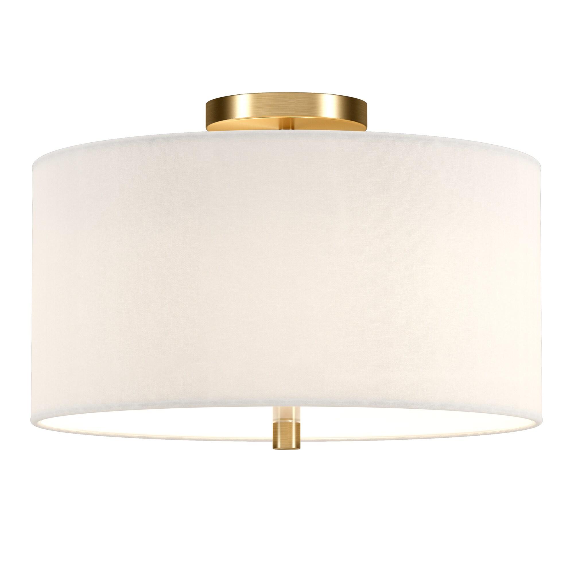 Evelyn&Zoe Ellis 16" Flush Mount with Fabric Shade in Brass/White