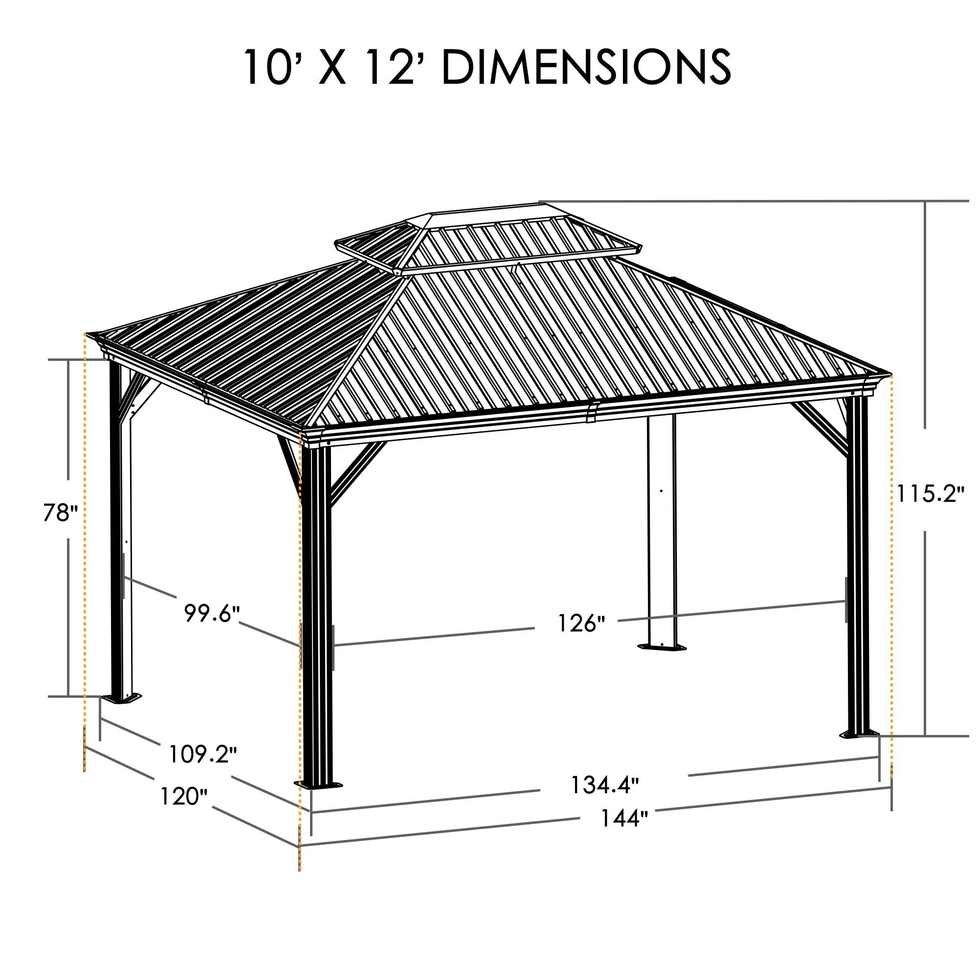 Arlmont & Co. Istref 10x12 Dark Brown Double Roof Hardtop Gazebo with Curtain and Mosquito Netting