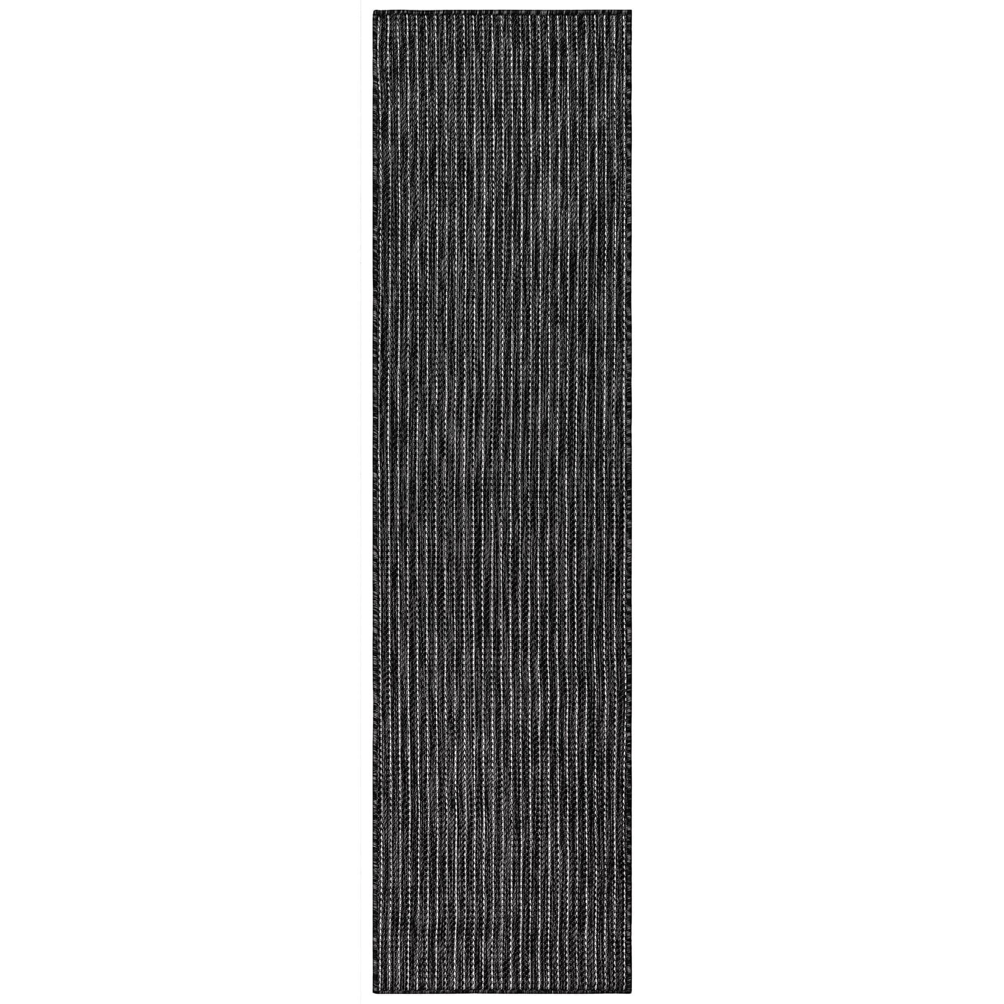 Liora Manne Carmel Texture Stripe Indoor/Outdoor Rug Black 1'11" x 4'11"