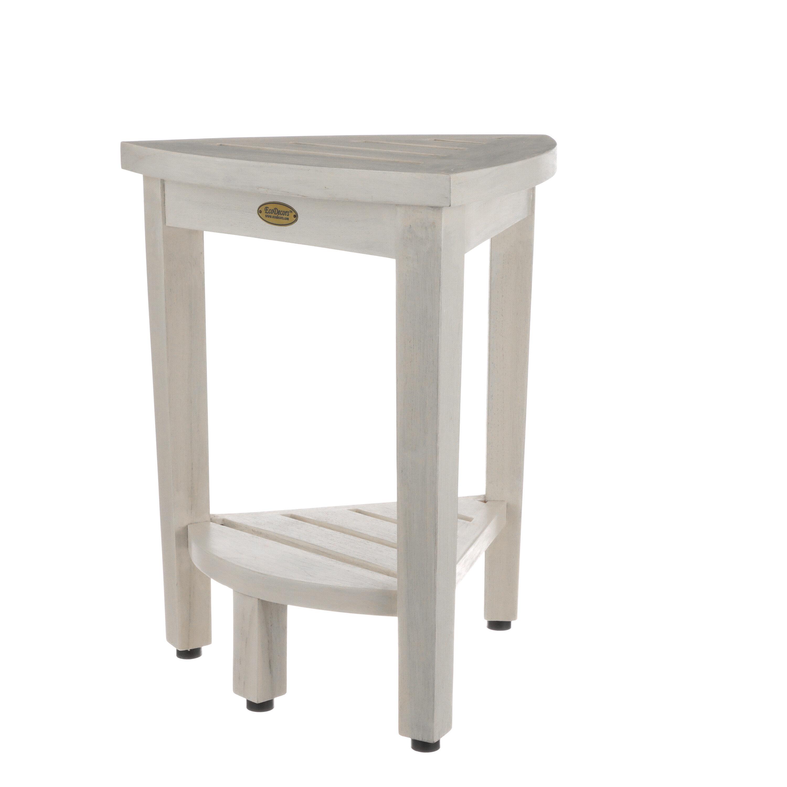 CoastalVogue 15" FlexiCorner ED1123 Wide Teak Wood Shower Bench/Stool : Microfiber, Machine Washable, Non-Slip Backing