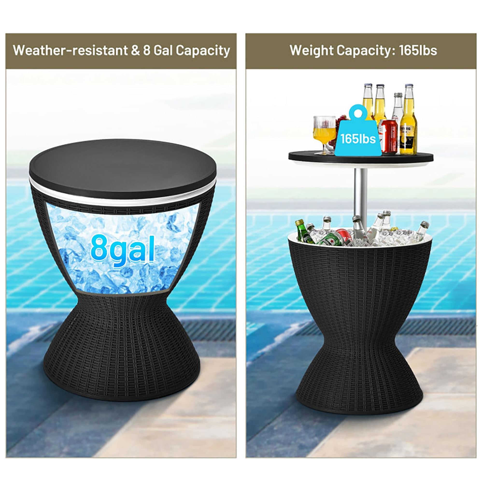 Costway 8 Gallon 3 in 1 Patio Rattan Cooler Bar Table Adjust Ice Bucket Black