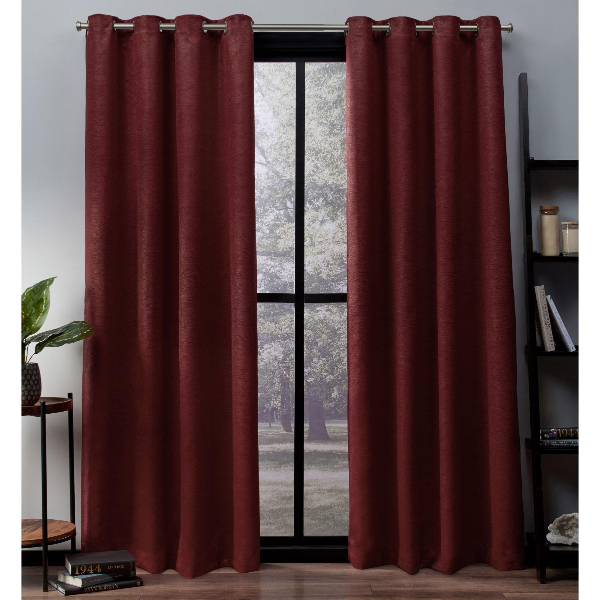 Set of 2 96"x52" Oxford Textured Sateen Thermal Room Darkening Grommet Top Window Curtain Panel Chili Red - Exclusive Home