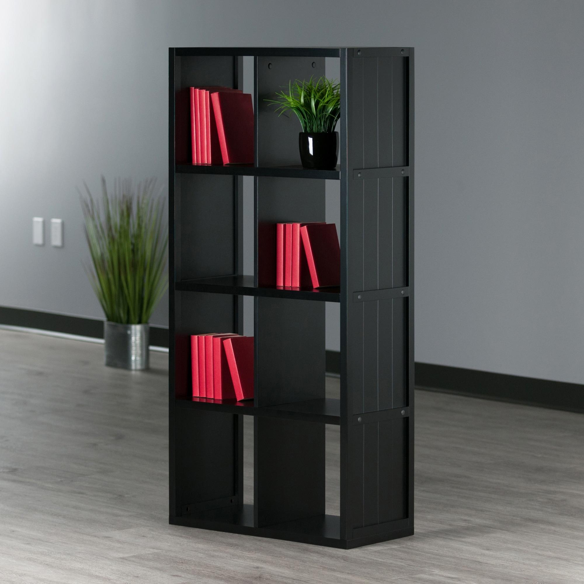 53"Timothy Shelf 4X2 Slots Black - Winsome: Mid-Century Modern Storage Bookcase, MDF Composite