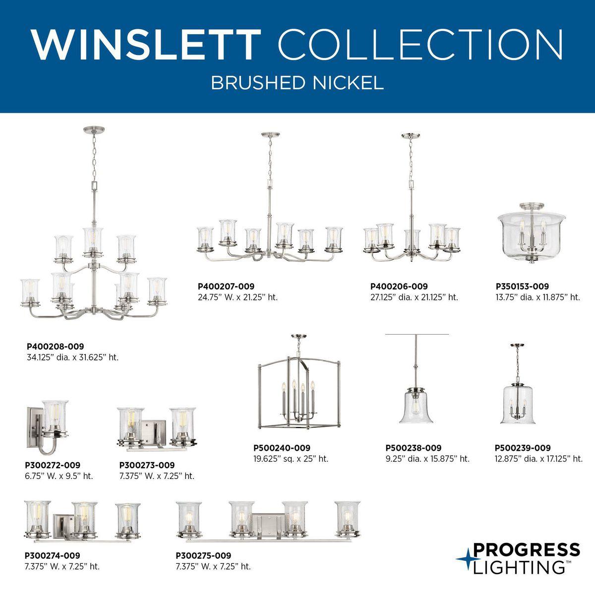 Progress Lighting Winslett 3-Light Semi-Flush Mount, Brushed Nickel, Seeded Glass Shade