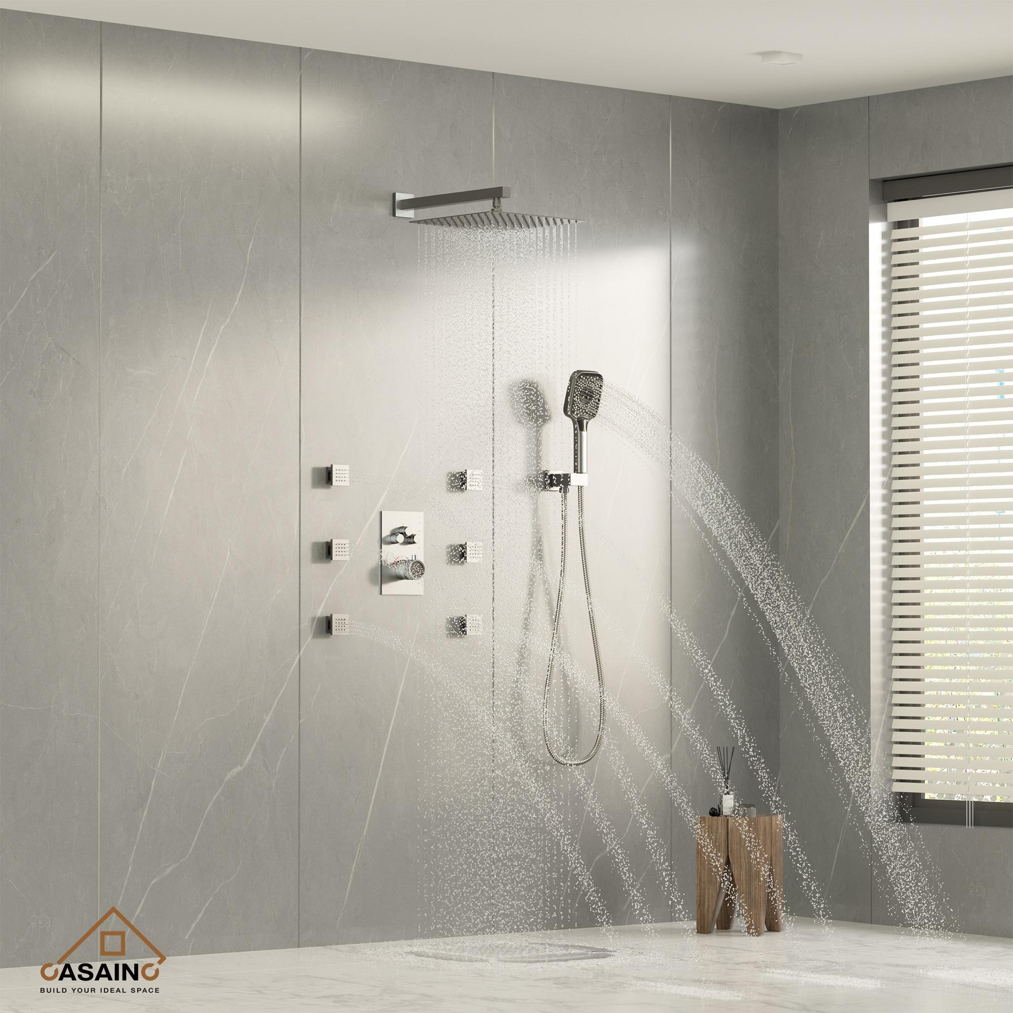 CASAINC 6-Spray 12 in. Thermostatic Dual Shower Heads with 6-Jets