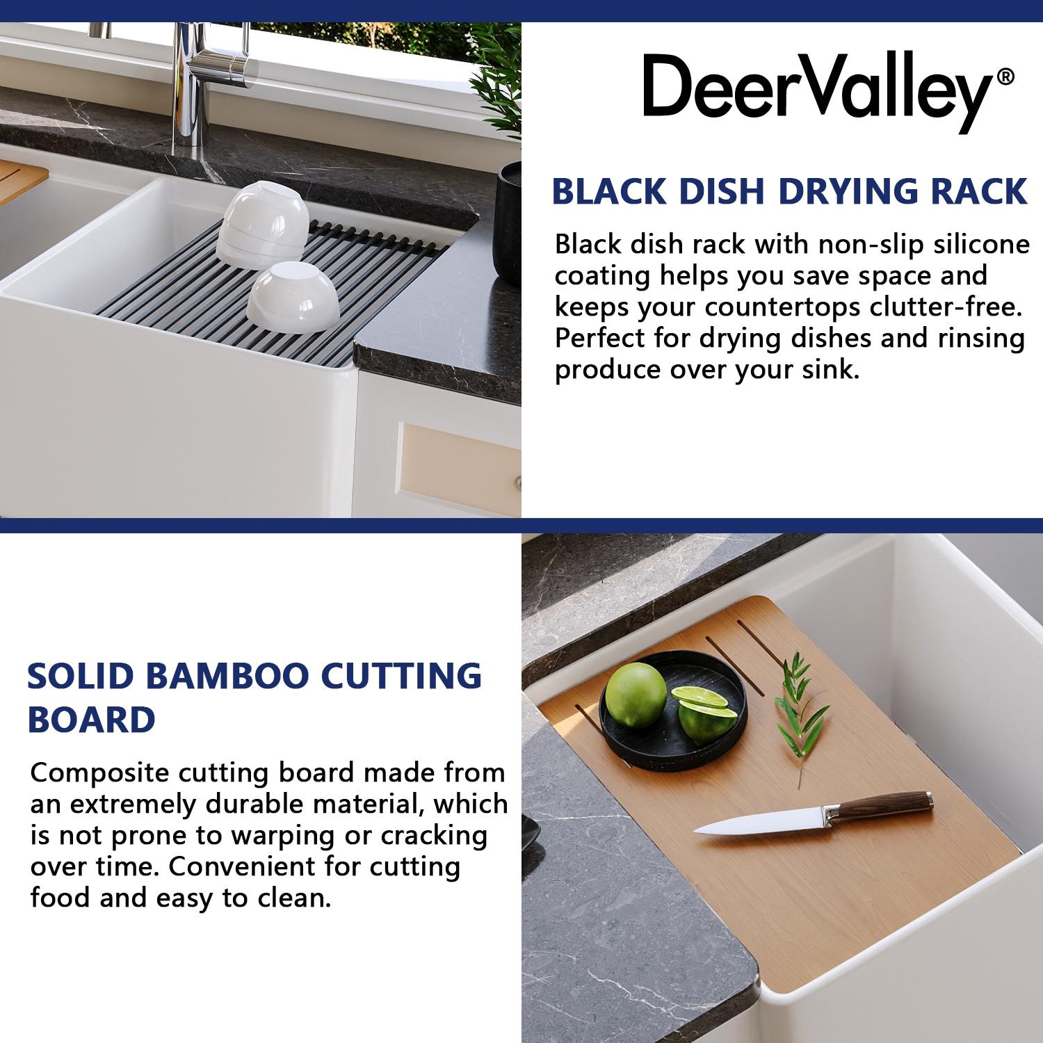 DeerValley 33" L X 20" W Double Basin Workstation Farmhouse Kitchen Sink With Sink Grid, Cutting Board And Dish-Drying Rack