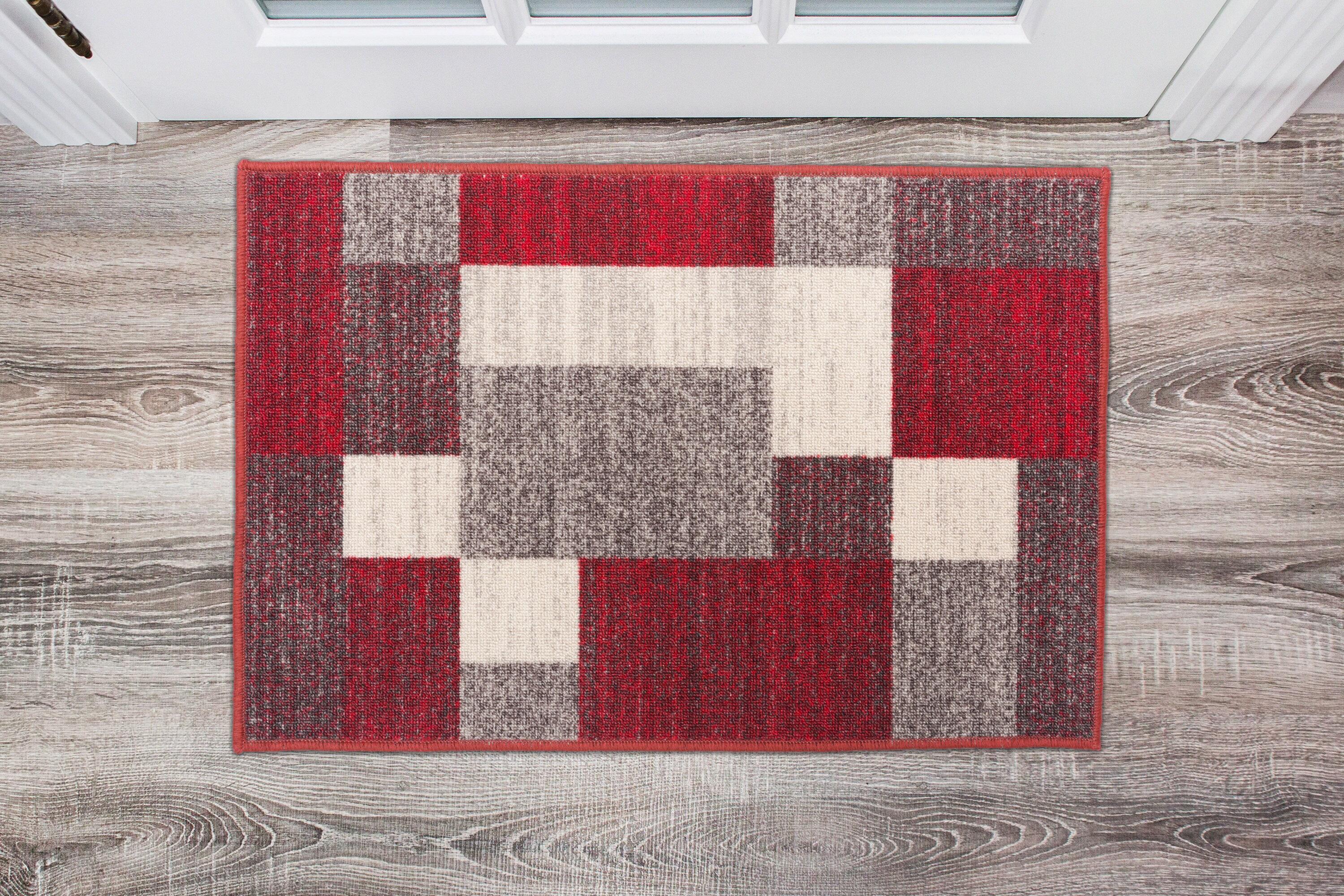 World Rug Gallery Modern Boxes Design Non-slip (Non-skid) Red 20" x 30" Area Rug