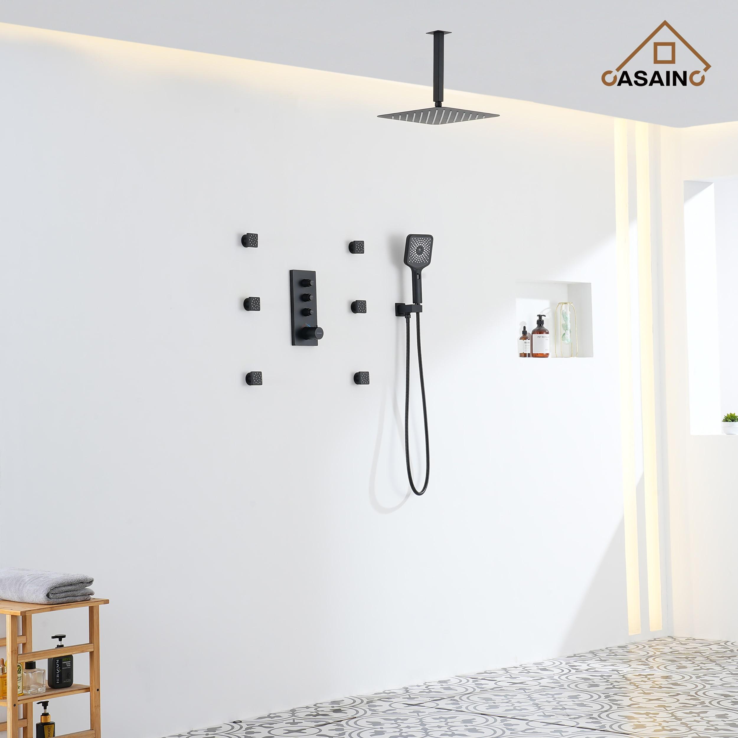 3 Functions 12 Inch Ceiling Mounted Thermostatic Shower System with 6 Body Jets