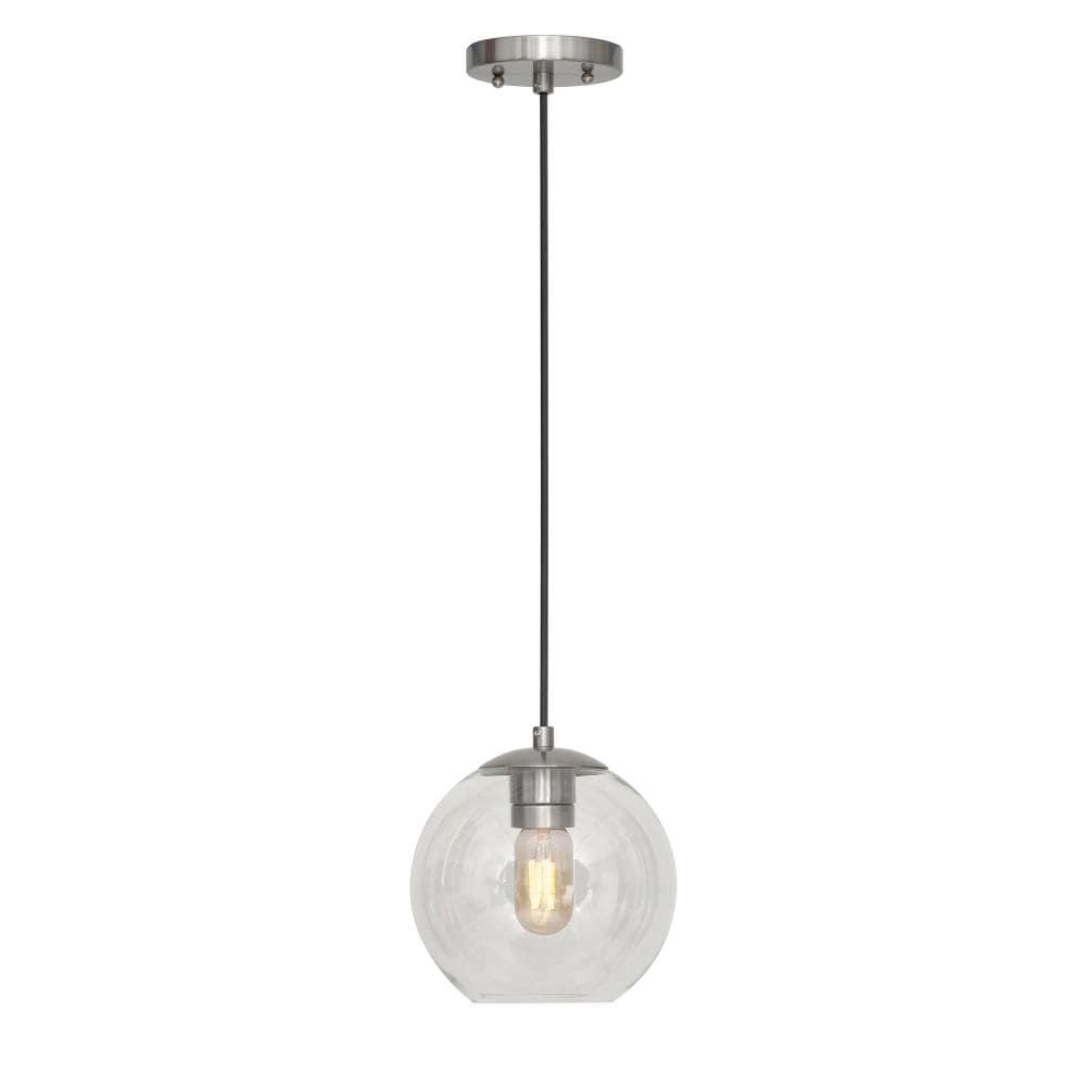 Milo 1-Light Brushed Nickel In. Glass Pendant with Clear Globe Glass - Brushed Nickel