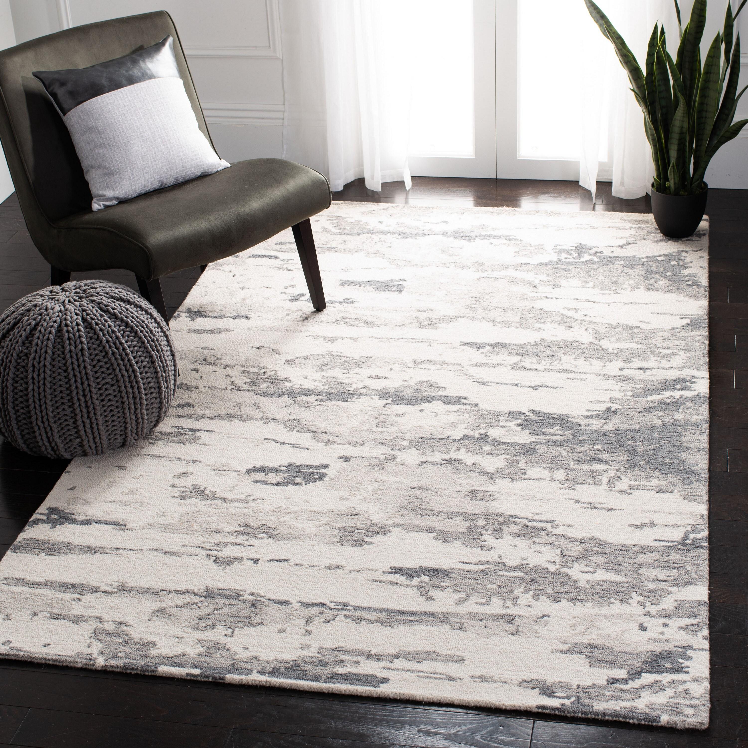 Abstract ABT465 Handmade Indoor Area Rug - Charcoal/Ivory - 4'x4' - Safavieh