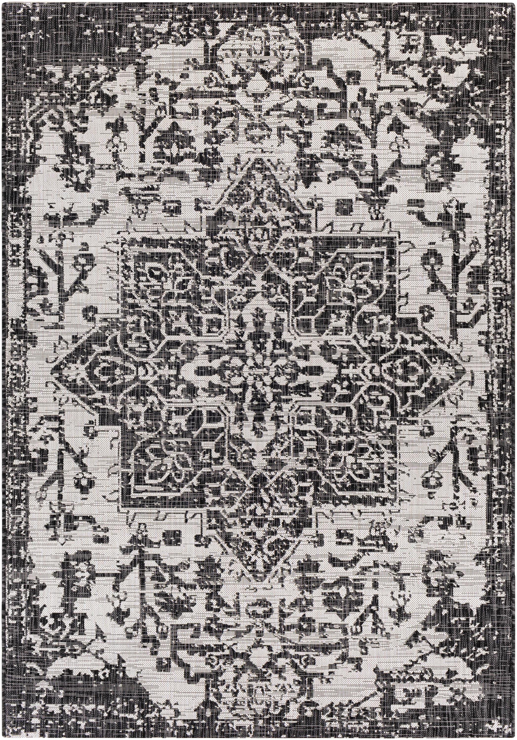 Elegant Medallion 8' x 10' Oval Black Synthetic Outdoor Rug