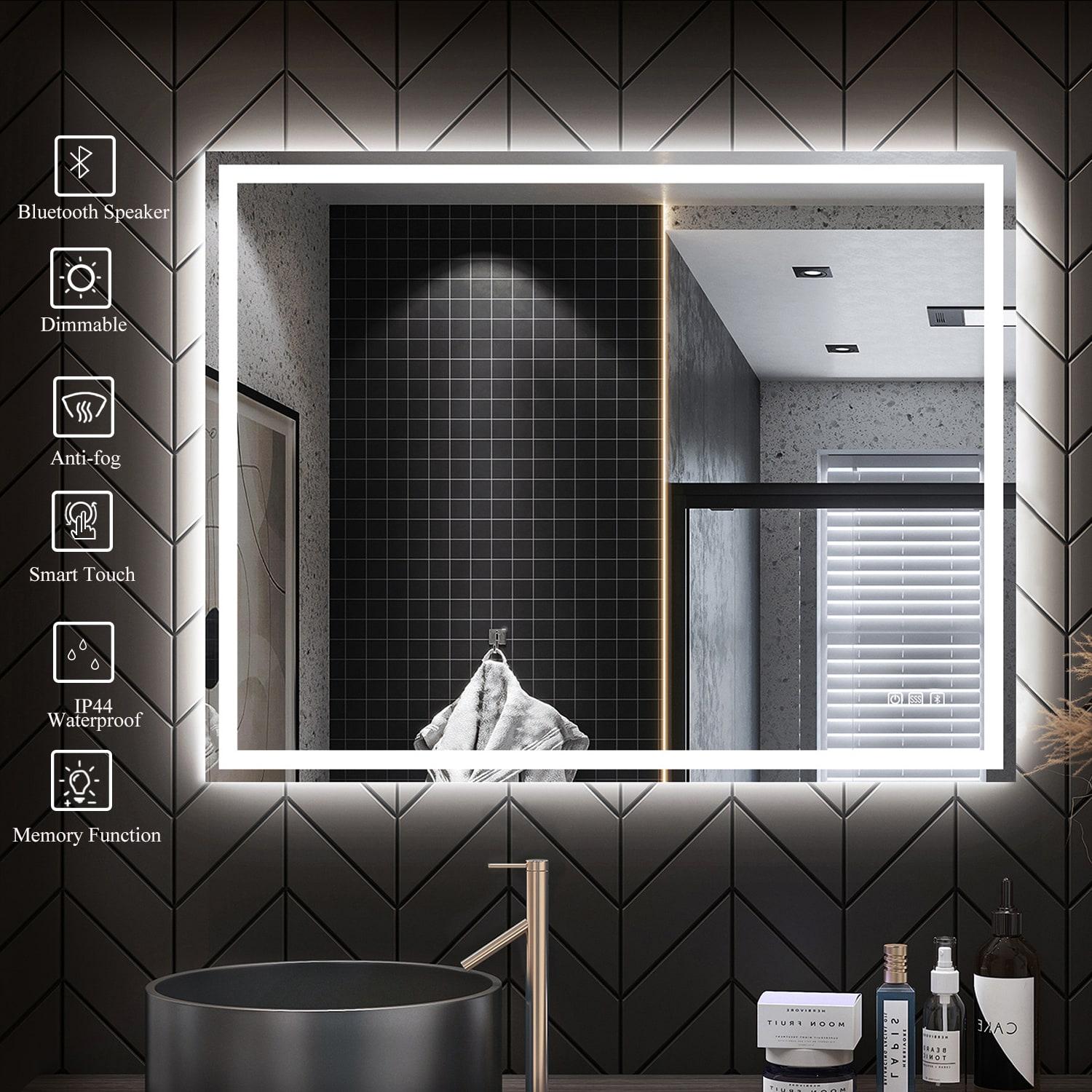 LED Lighted 32x24 Wall Mounted Frameless Rectangle Bathroom Vanity Mirror with Defogger