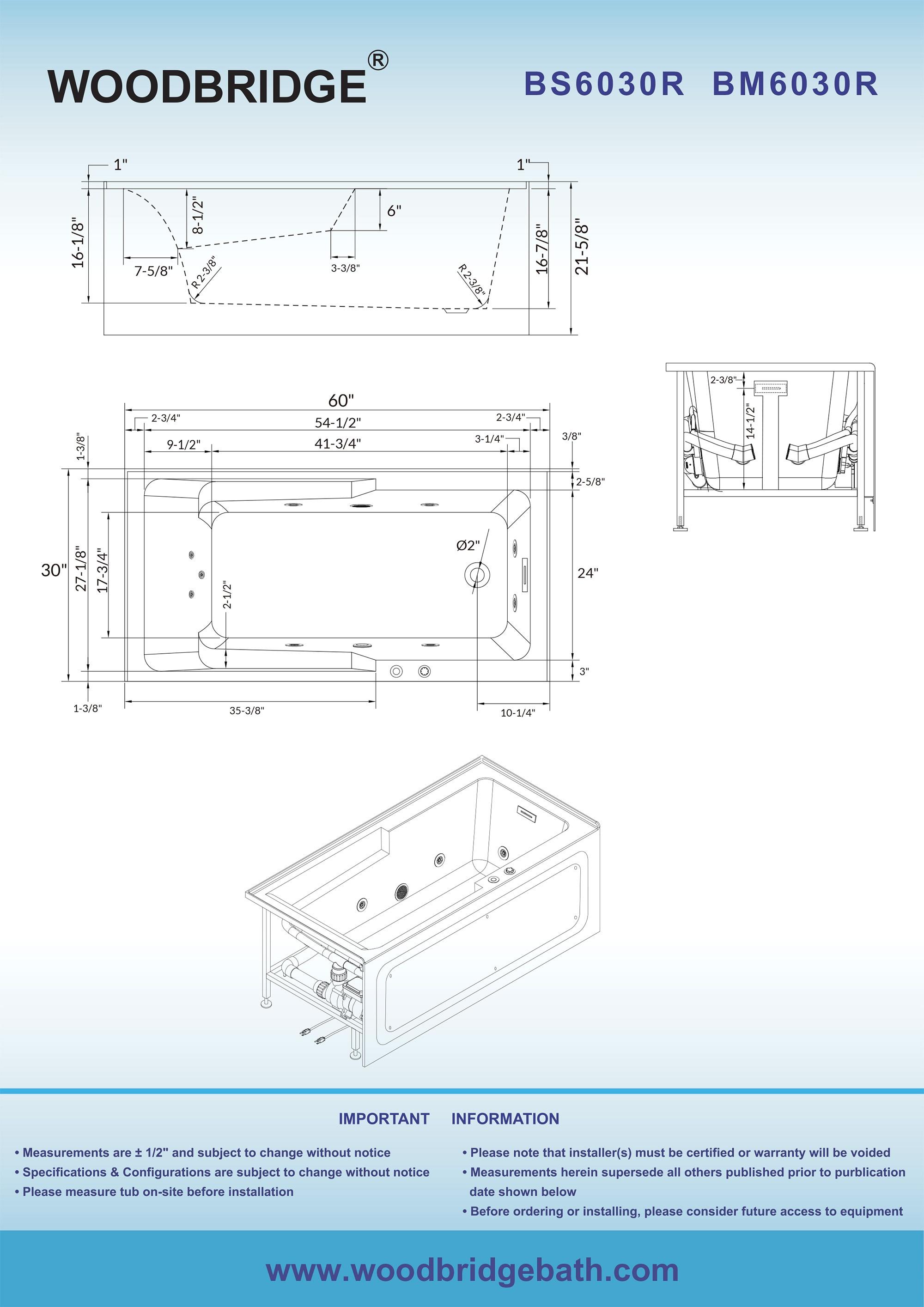 60" x 30" Whirlpool Heated Rectangular Alcove Acrylic Bathtub with Chrome/Matte Black Drain and Overflow